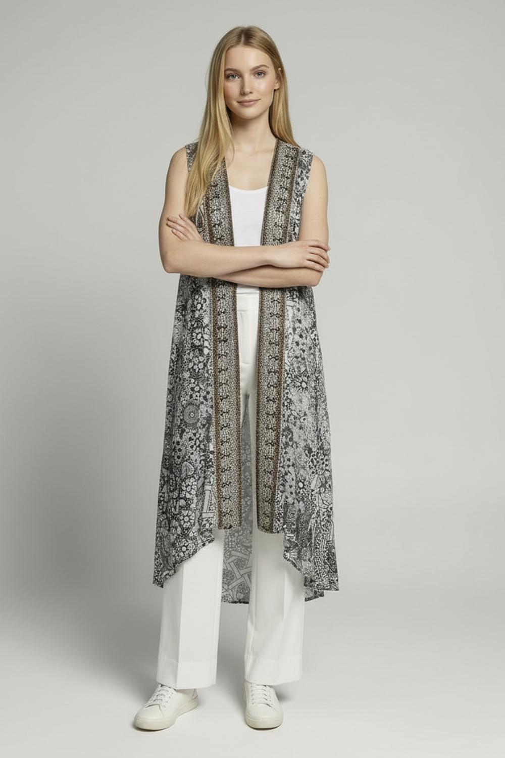 CASABLANCA - SLEEVELESS LONG SHRUG 100% SILK (Size - M/L) - TheSwankStore