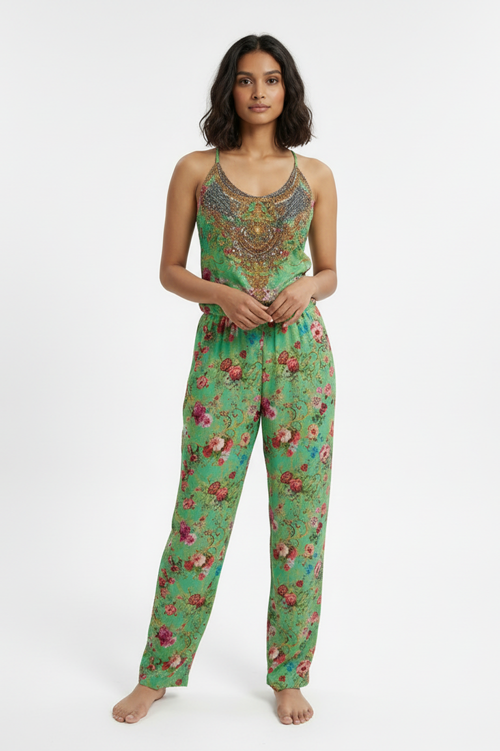 CHARTRUESE - JUMPSUIT 100% Silk (Size - L/XL) - TheSwankStore
