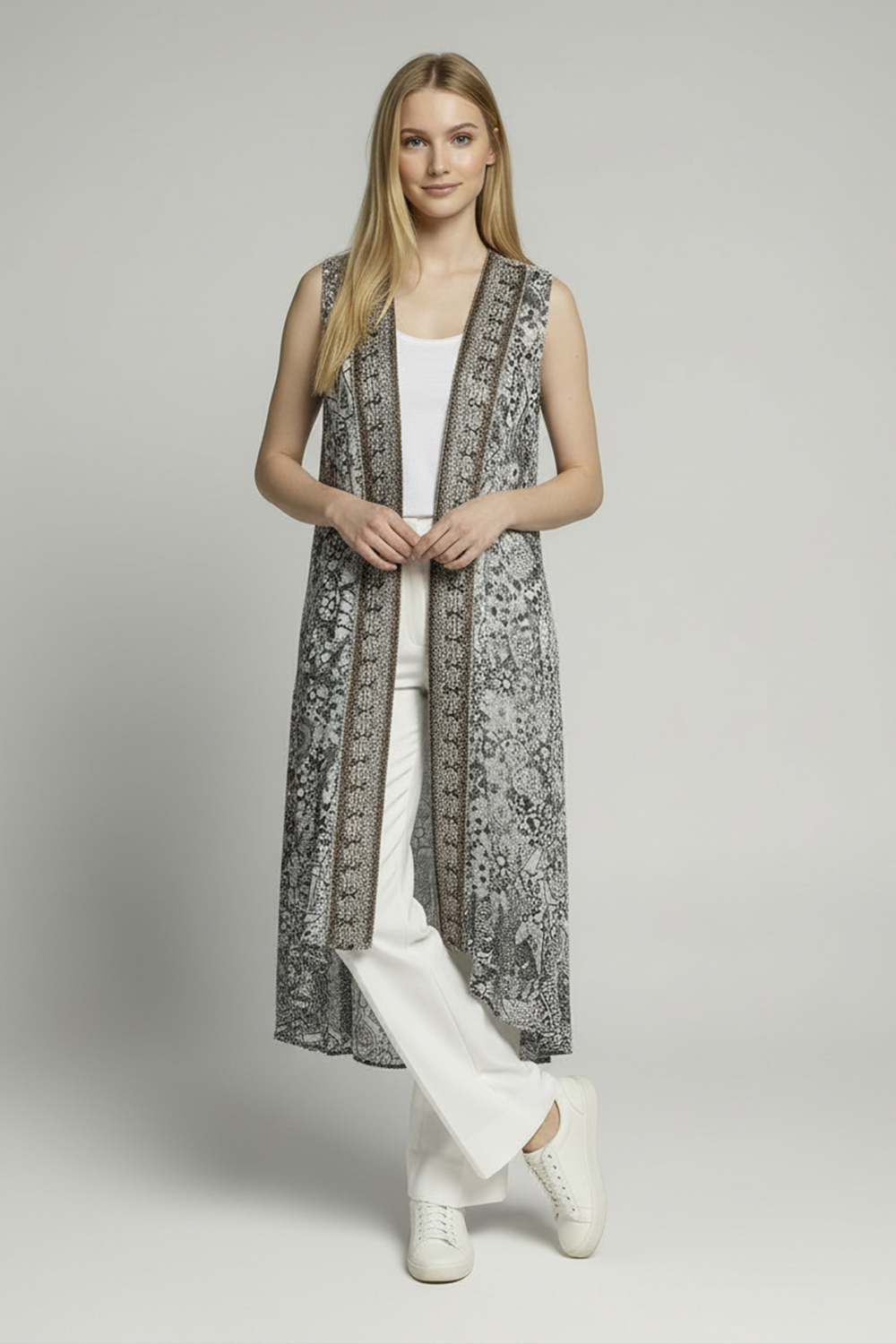 CASABLANCA - SLEEVELESS LONG SHRUG 100% SILK (Size - M/L) - TheSwankStore