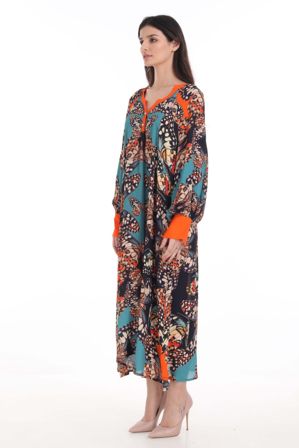 Model wearing the Bondi Resortwear Corasone Cynthia Long Tunic for a feminine Australian coastal resort look