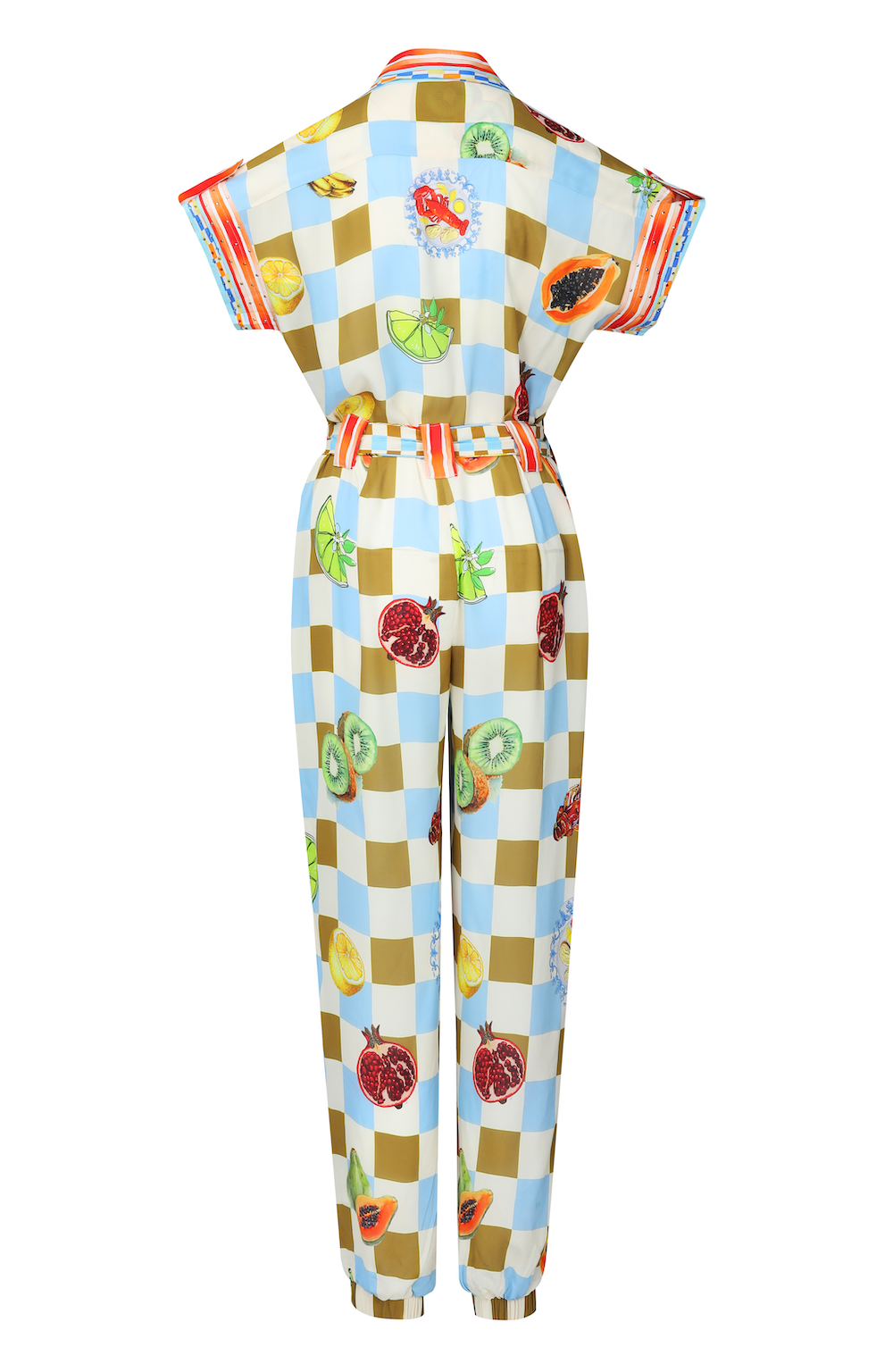 Back view of the Green, Yellow and Orange Lucciano Lena Jumpsuit (TheSwankStore) Soft Viscose fabric
