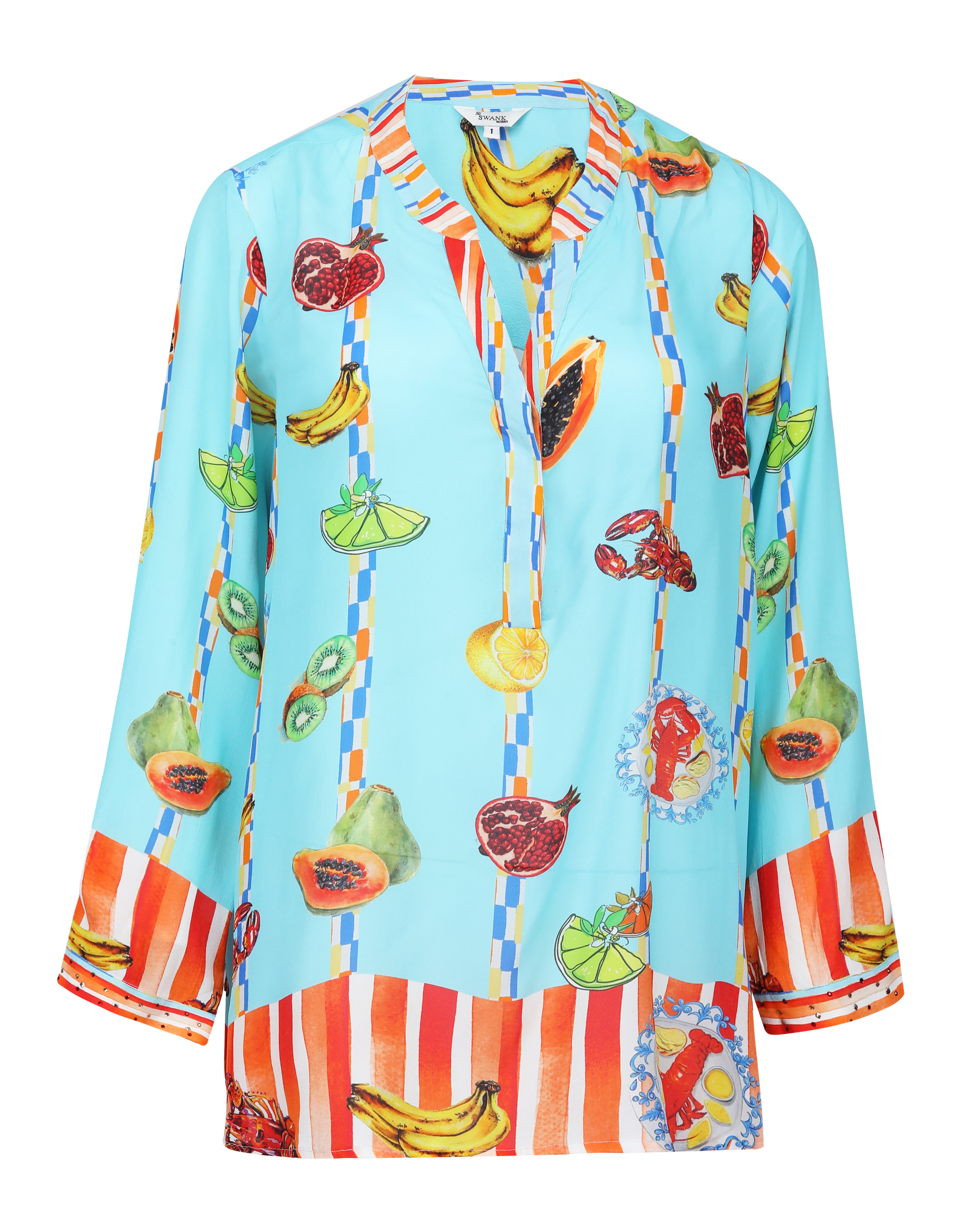 Front view of the Green, Yellow and Orange Lucciano Milano Shirt (TheSwankStore) Soft Viscose fabric