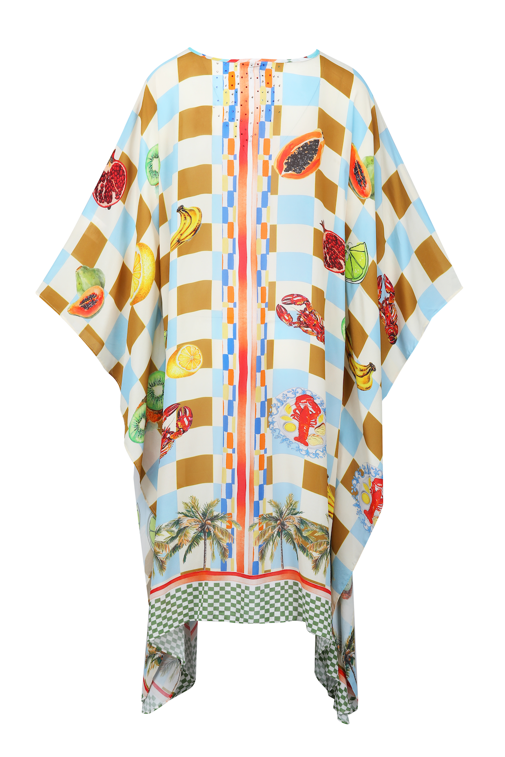 Back view of the Green, Yellow and Orange Lucciano Short Kaftan (TheSwankStore) Soft Viscose fabric
