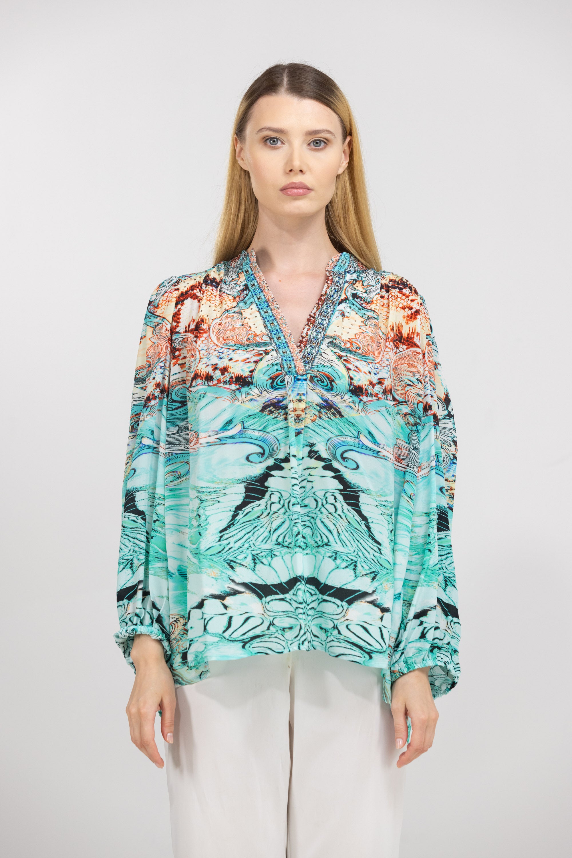 GOLD COAST - V NECK TOP 100% Silk (Size - M/L) - TheSwankStore