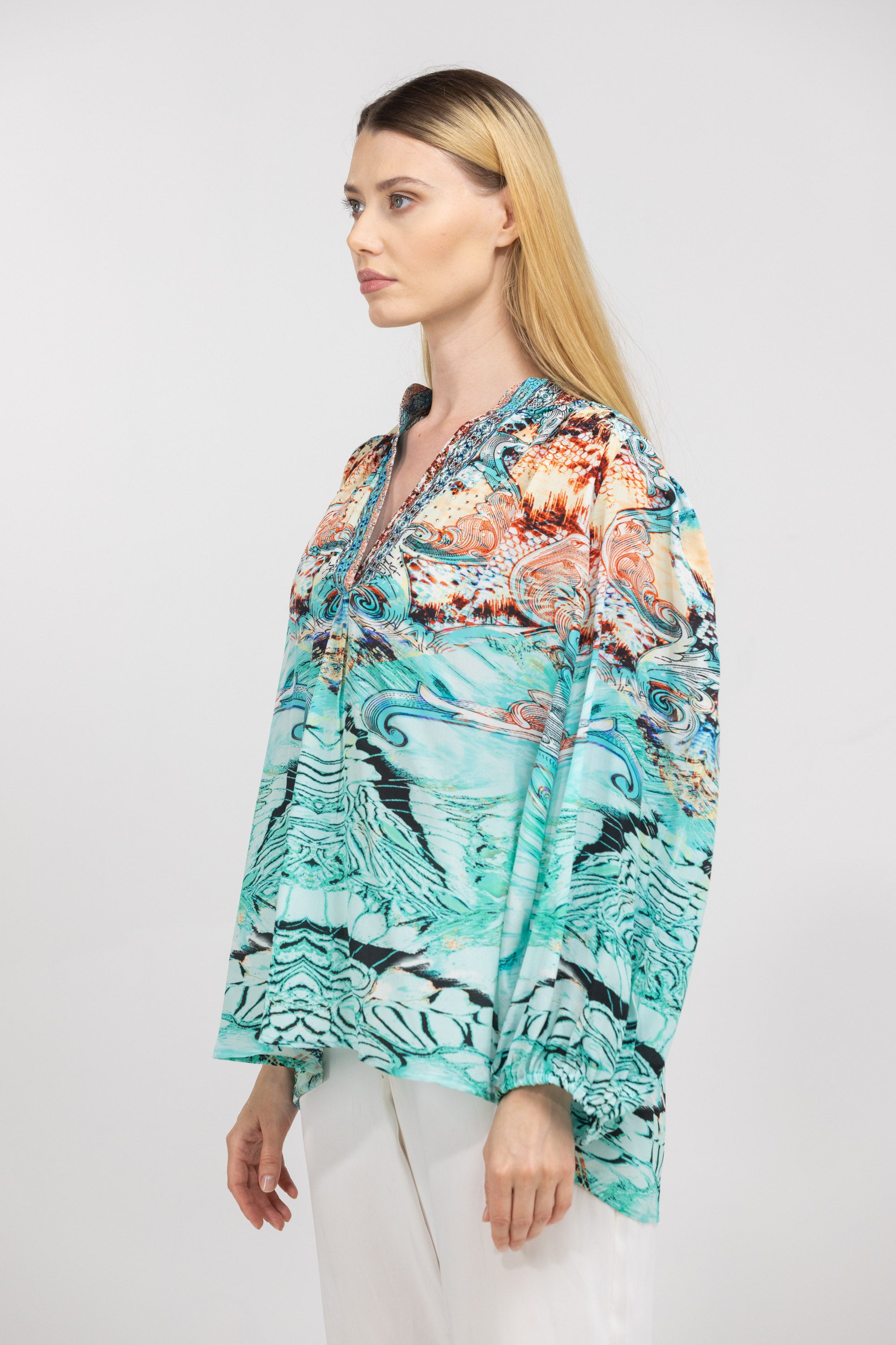 GOLD COAST - V NECK TOP 100% Silk (Size - M/L) - TheSwankStore