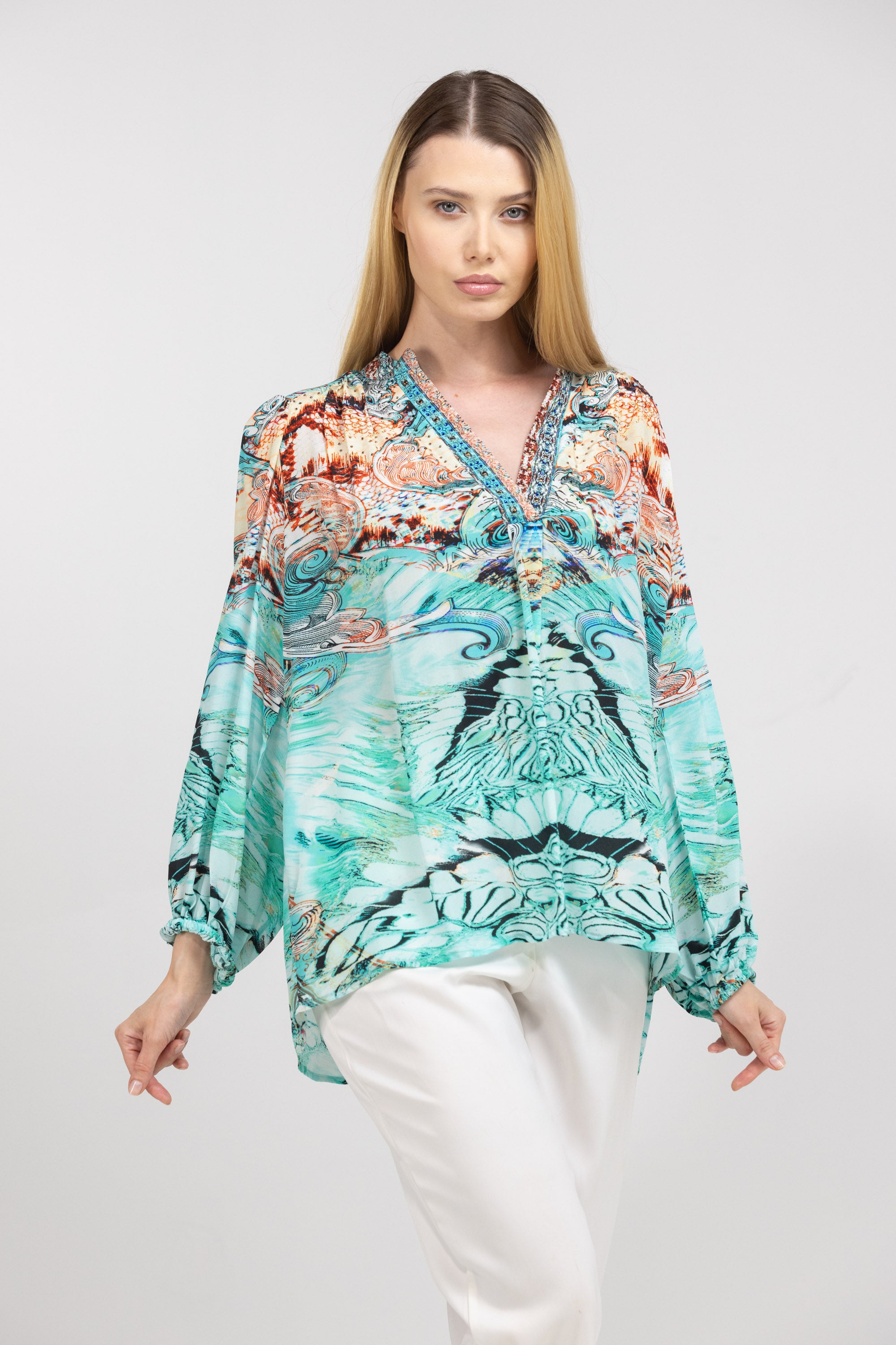 GOLD COAST - V NECK TOP 100% Silk (Size - M/L) - TheSwankStore