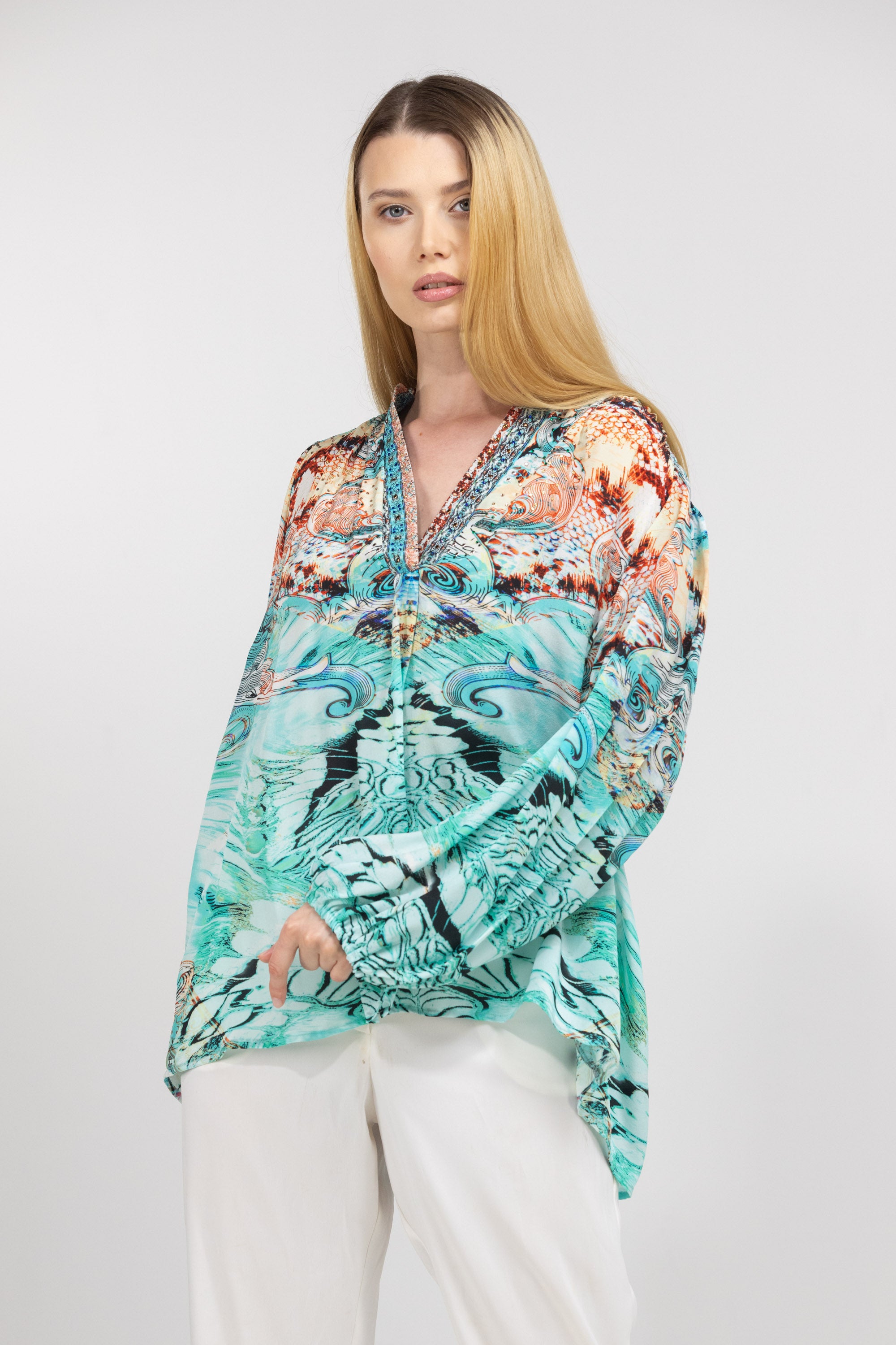 GOLD COAST - V NECK TOP 100% Silk (Size - M/L) - TheSwankStore