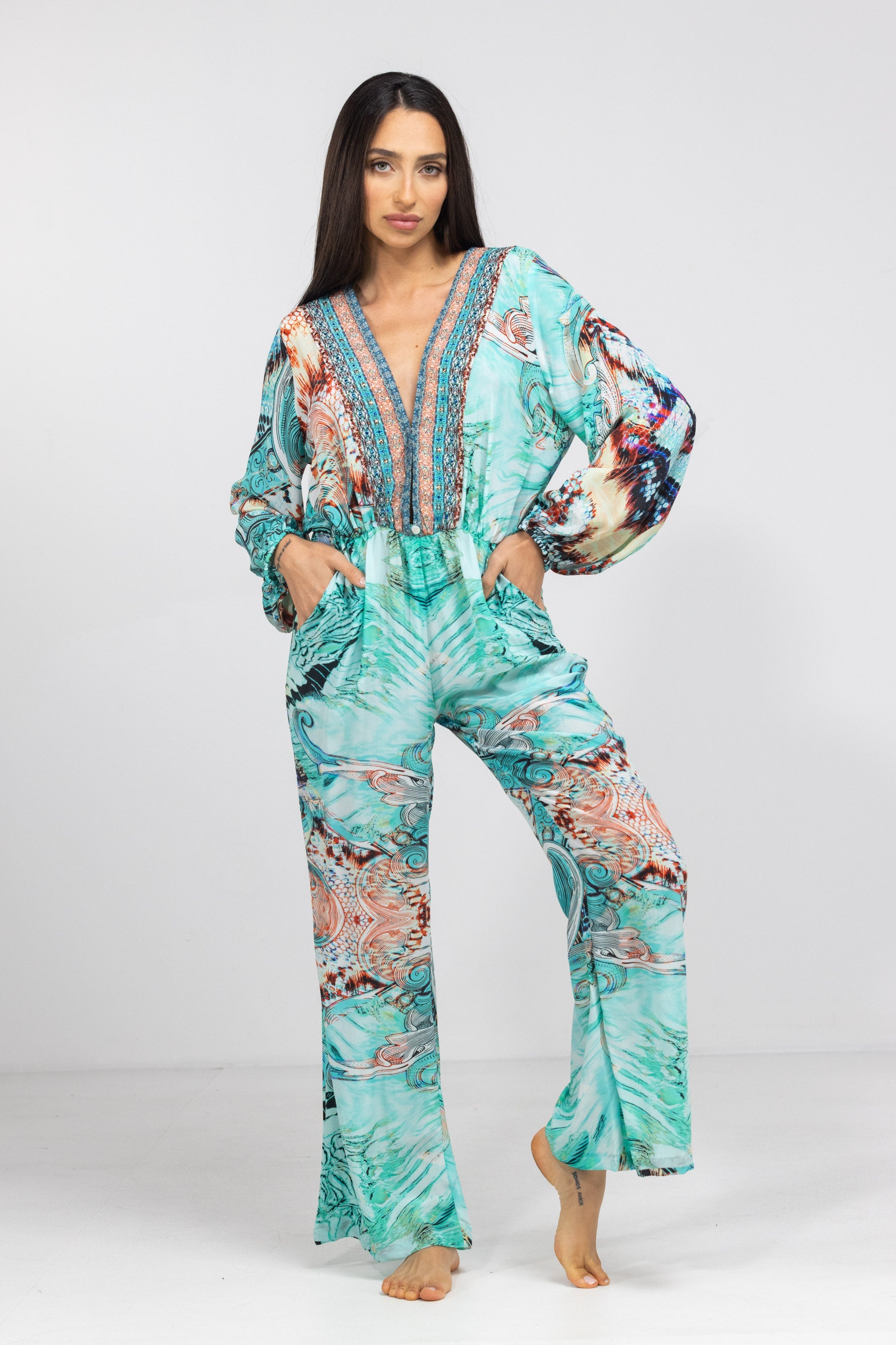 GOLDCOAST - LUXE JUMPSUIT 100% Silk (Size - XL/XXL) - TheSwankStore