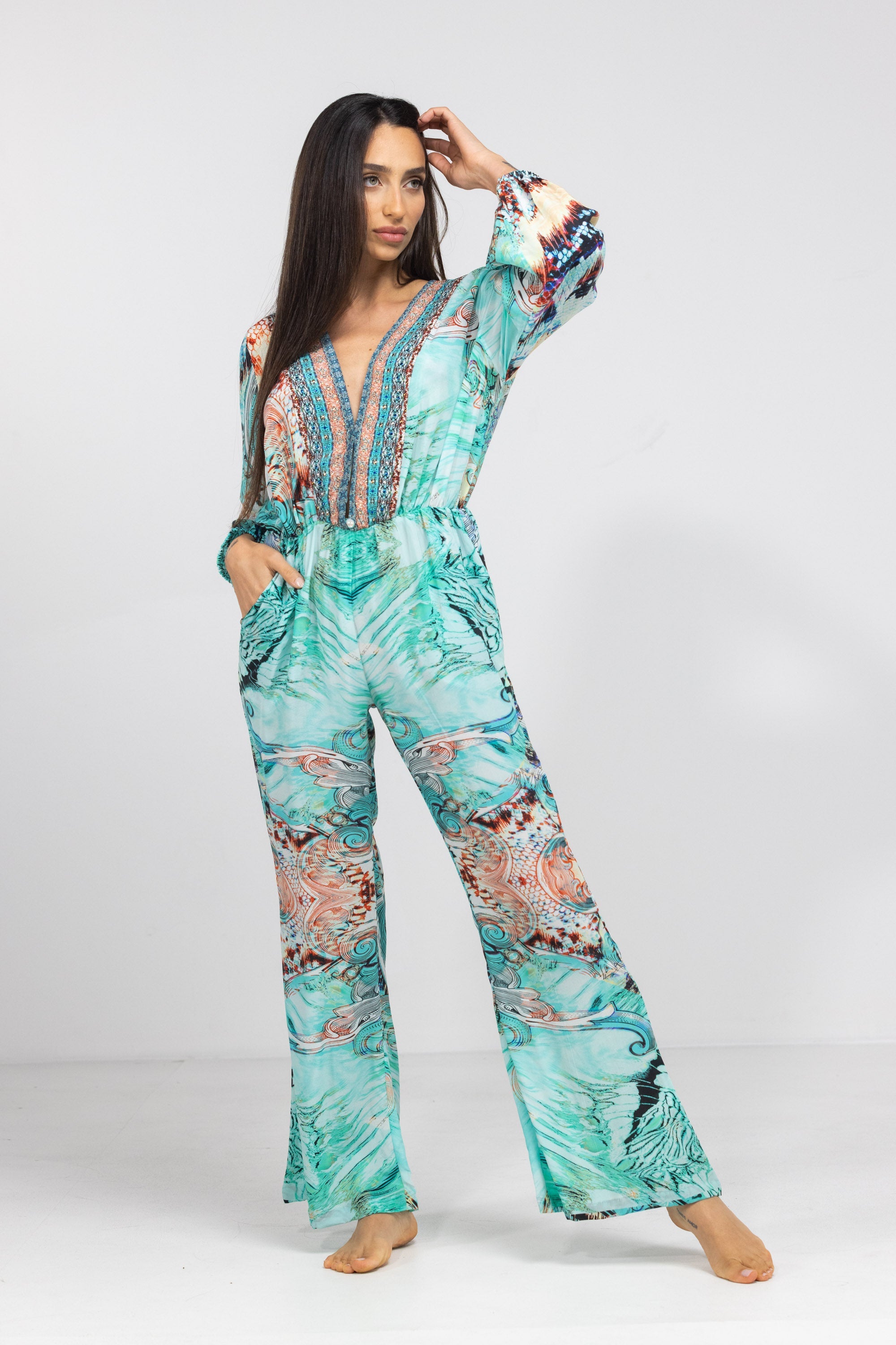 GOLDCOAST - LUXE JUMPSUIT 100% Silk (Size - XL/XXL) - TheSwankStore