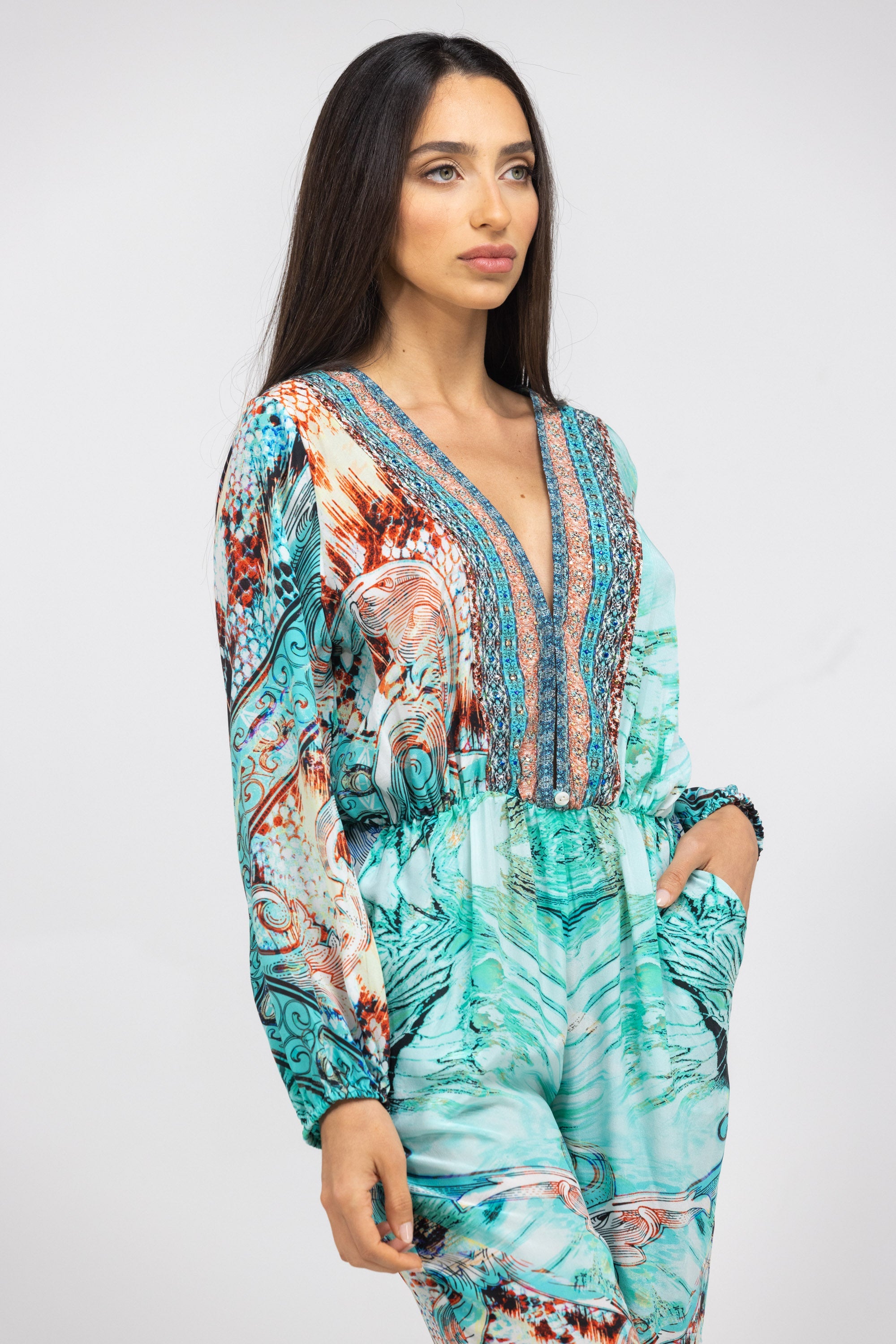 GOLDCOAST - LUXE JUMPSUIT 100% Silk (Size - XL/XXL) - TheSwankStore