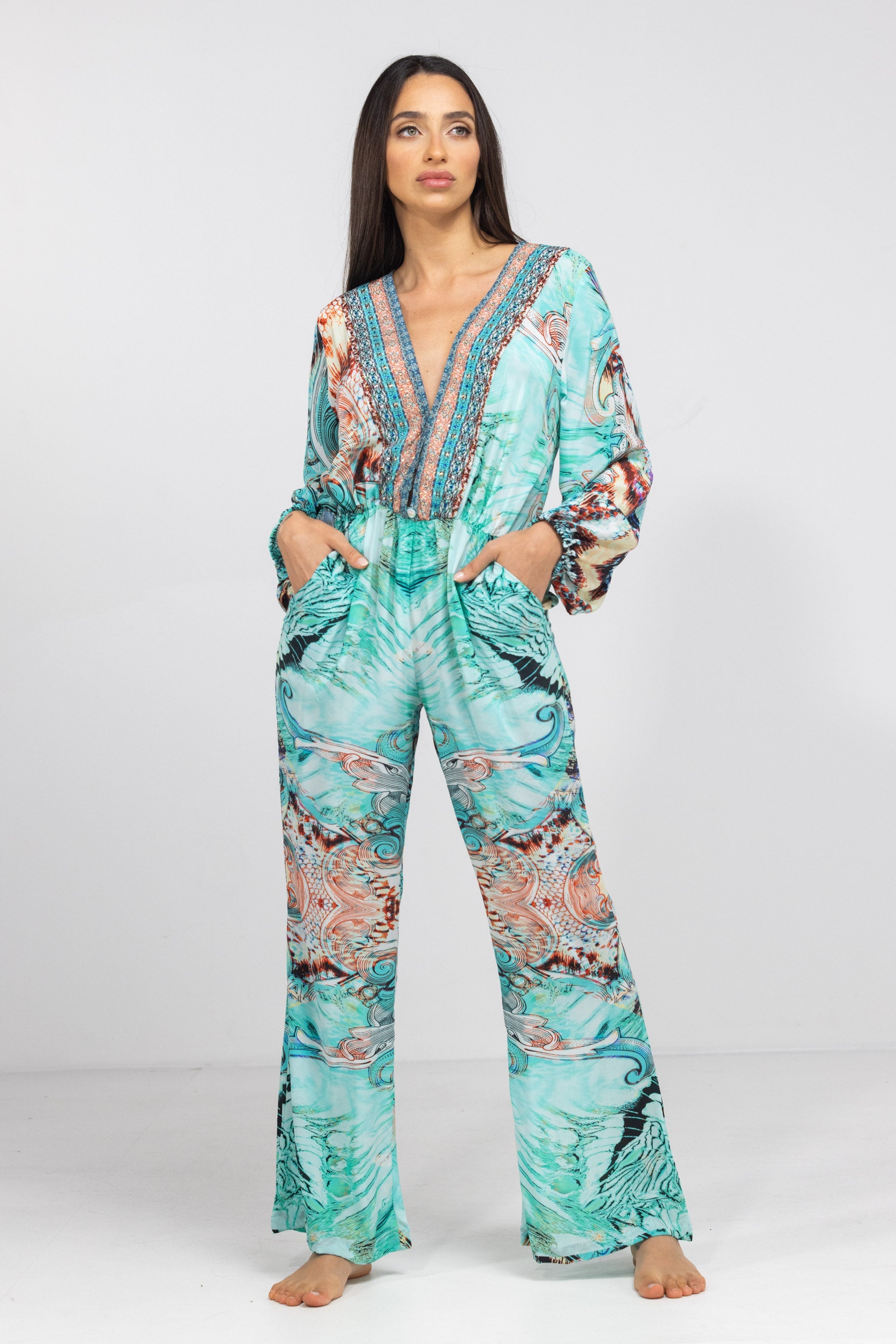 GOLDCOAST - LUXE JUMPSUIT 100% Silk (Size - XL/XXL) - TheSwankStore