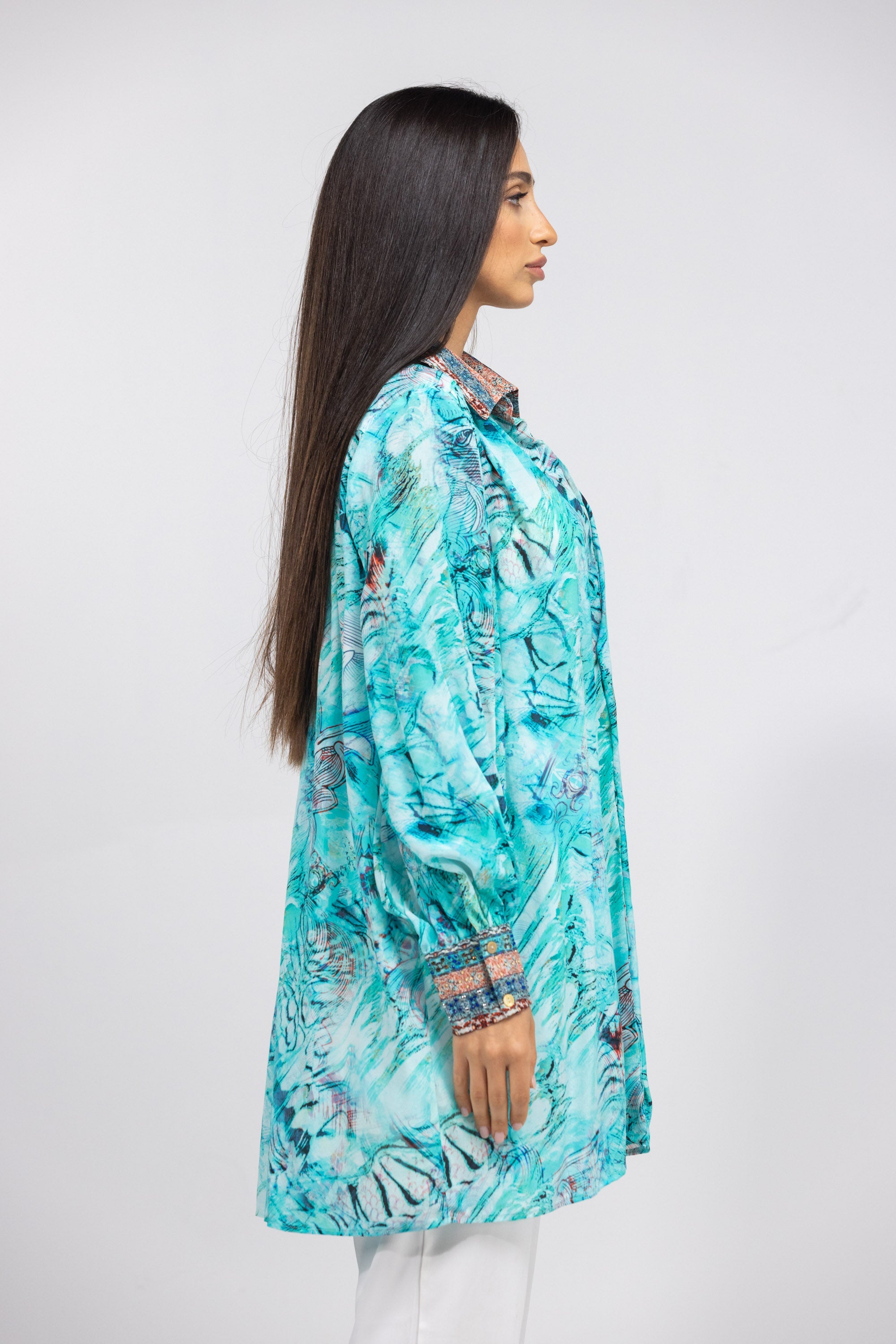 GOLDCOAST - PUFF SLEEVE DRESS 100% Silk (Size - M/L) - TheSwankStore