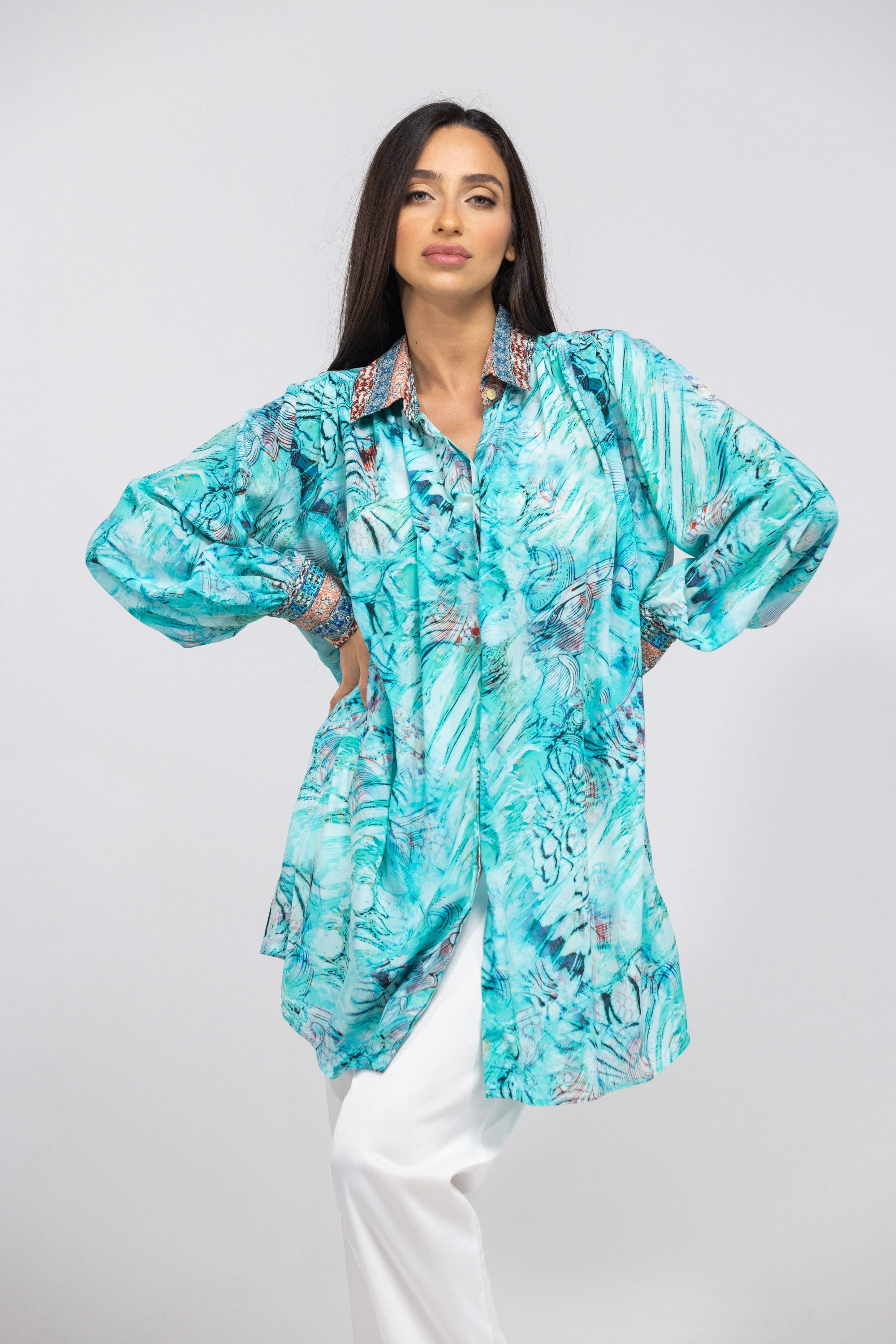 GOLDCOAST - PUFF SLEEVE DRESS 100% Silk (Size - M/L) - TheSwankStore