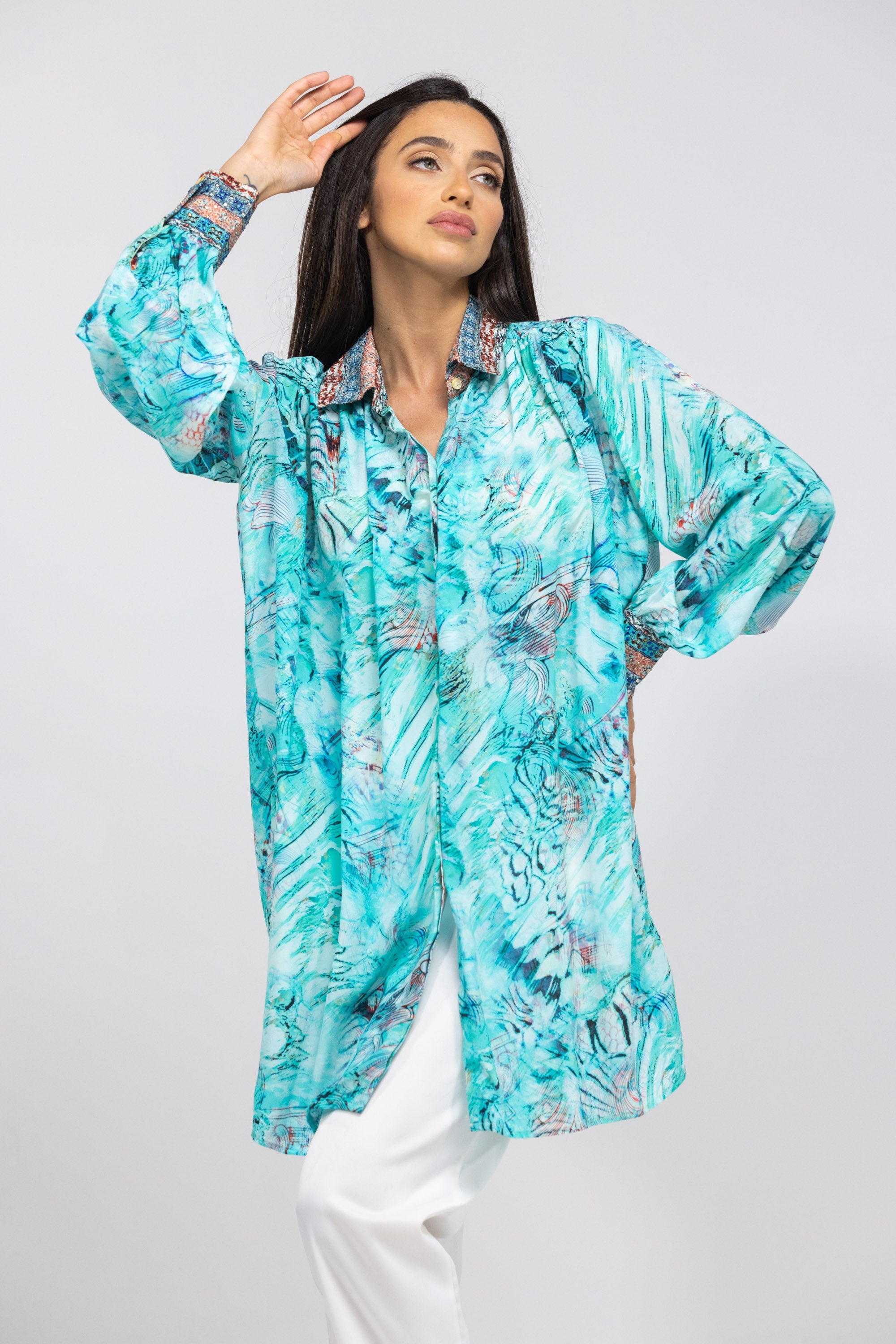 GOLDCOAST - PUFF SLEEVE DRESS 100% Silk (Size - M/L) - TheSwankStore