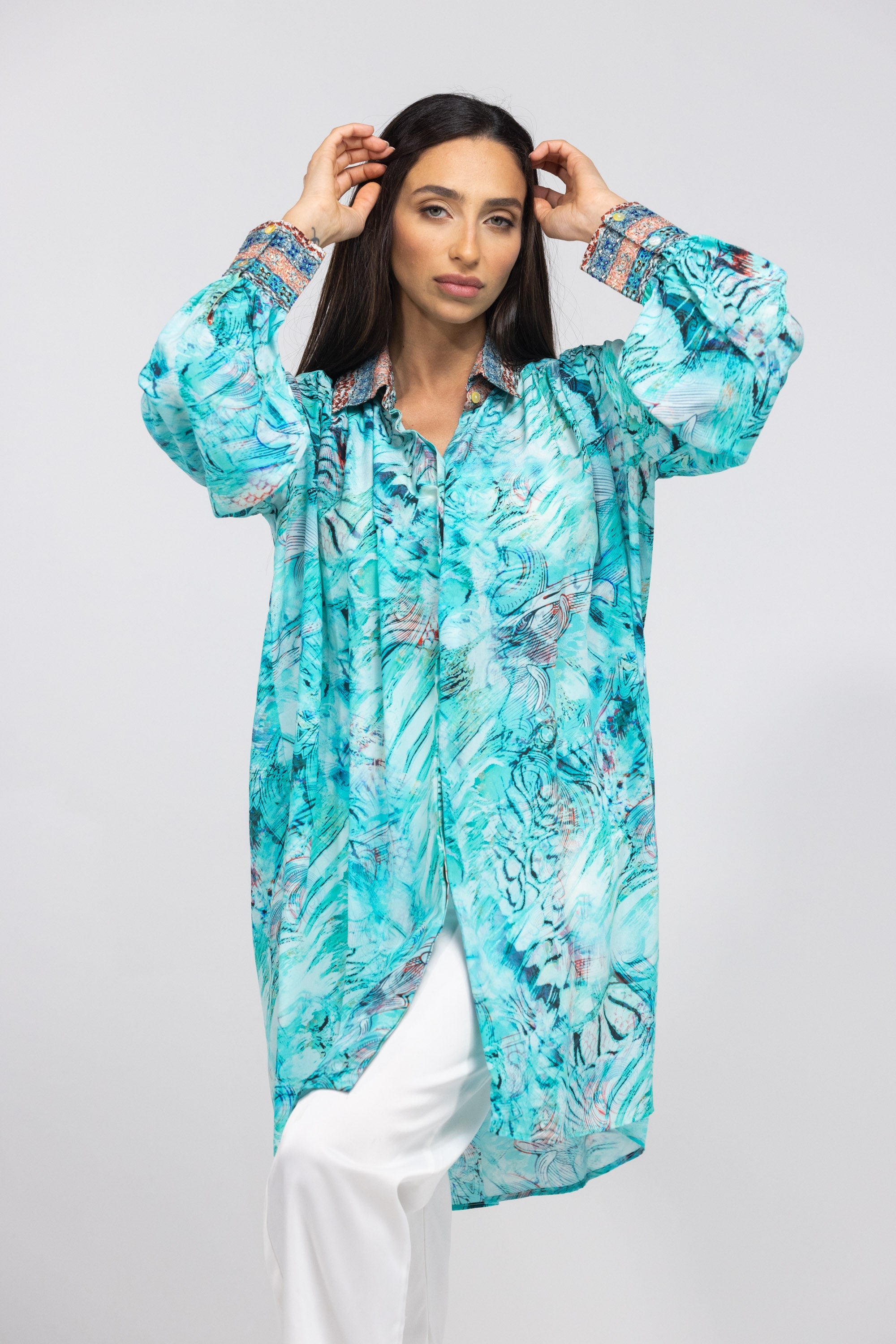GOLDCOAST - PUFF SLEEVE DRESS 100% Silk (Size - M/L) - TheSwankStore