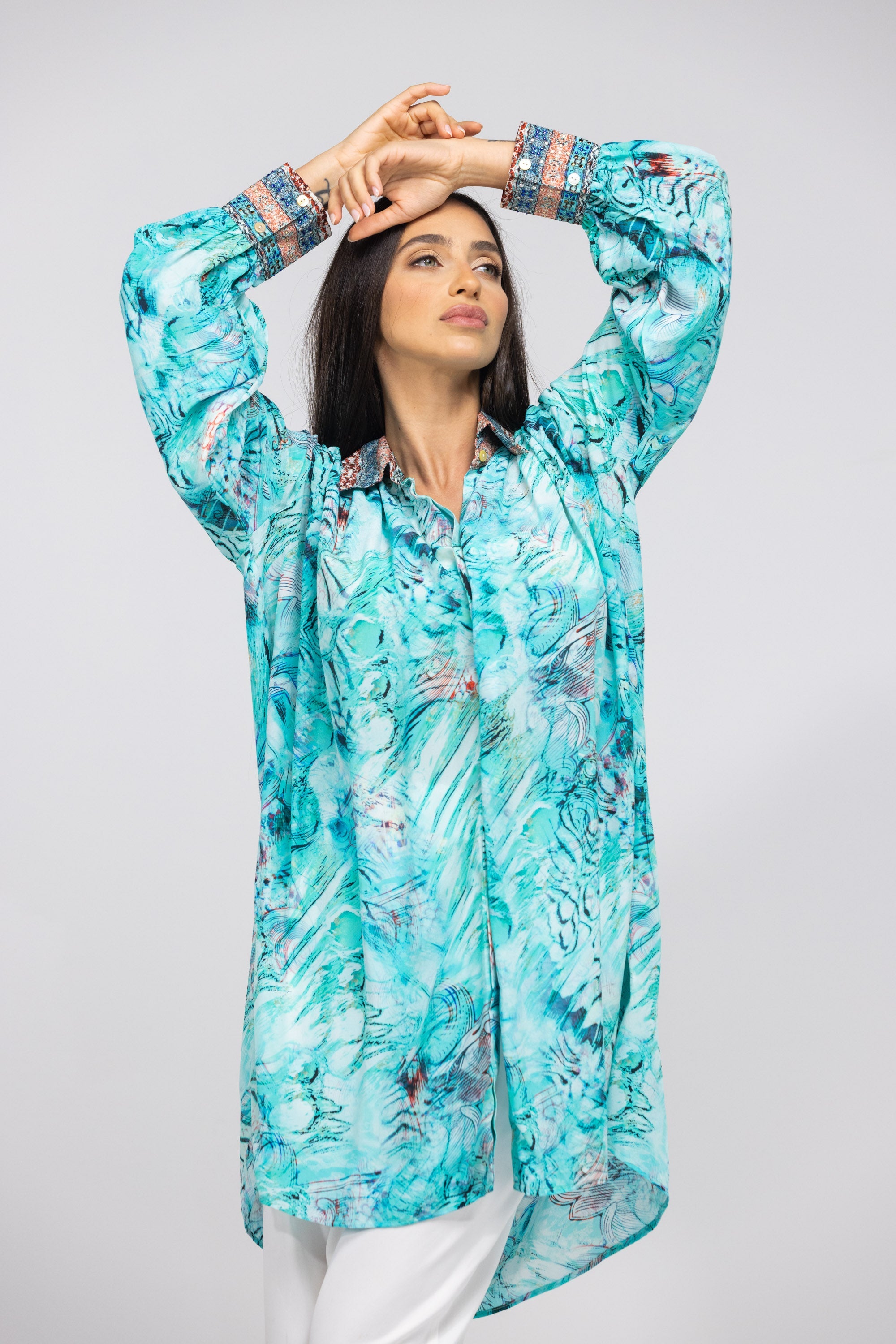 GOLDCOAST - PUFF SLEEVE DRESS 100% Silk (Size - M/L) - TheSwankStore