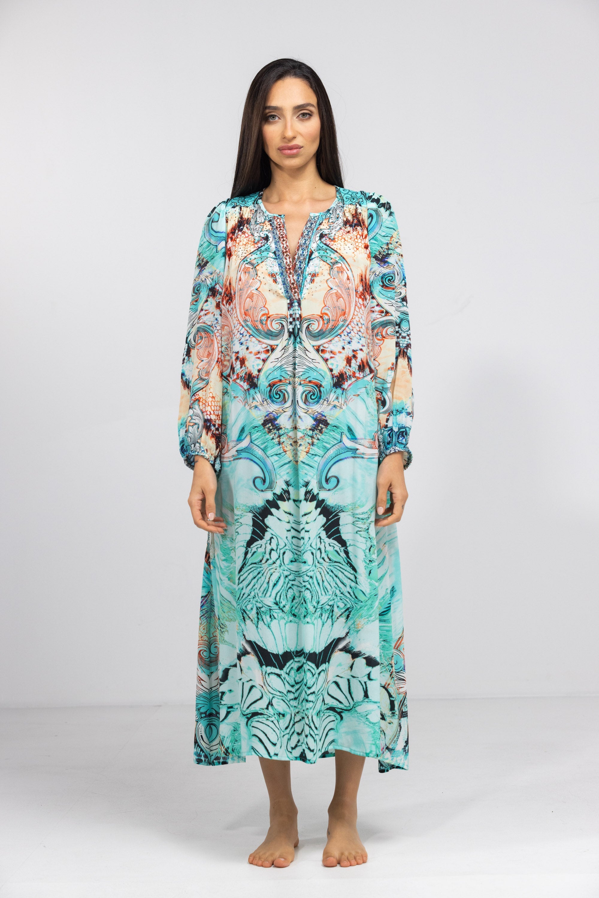 GOLDCOAST - V NECK DRESS LONG 100% Silk (Size - S/M) - TheSwankStore