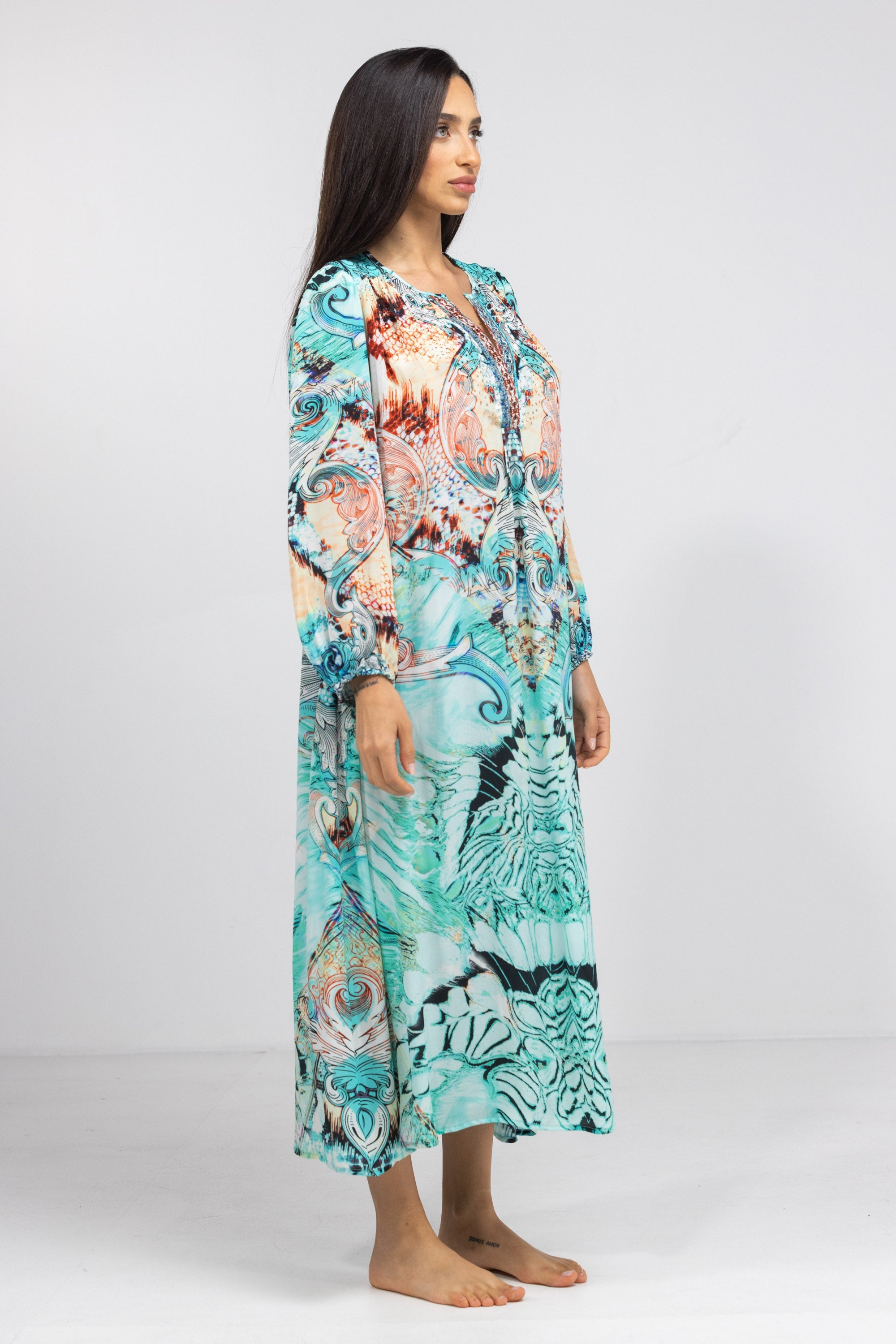 GOLDCOAST - V NECK DRESS LONG 100% Silk (Size - S/M) - TheSwankStore