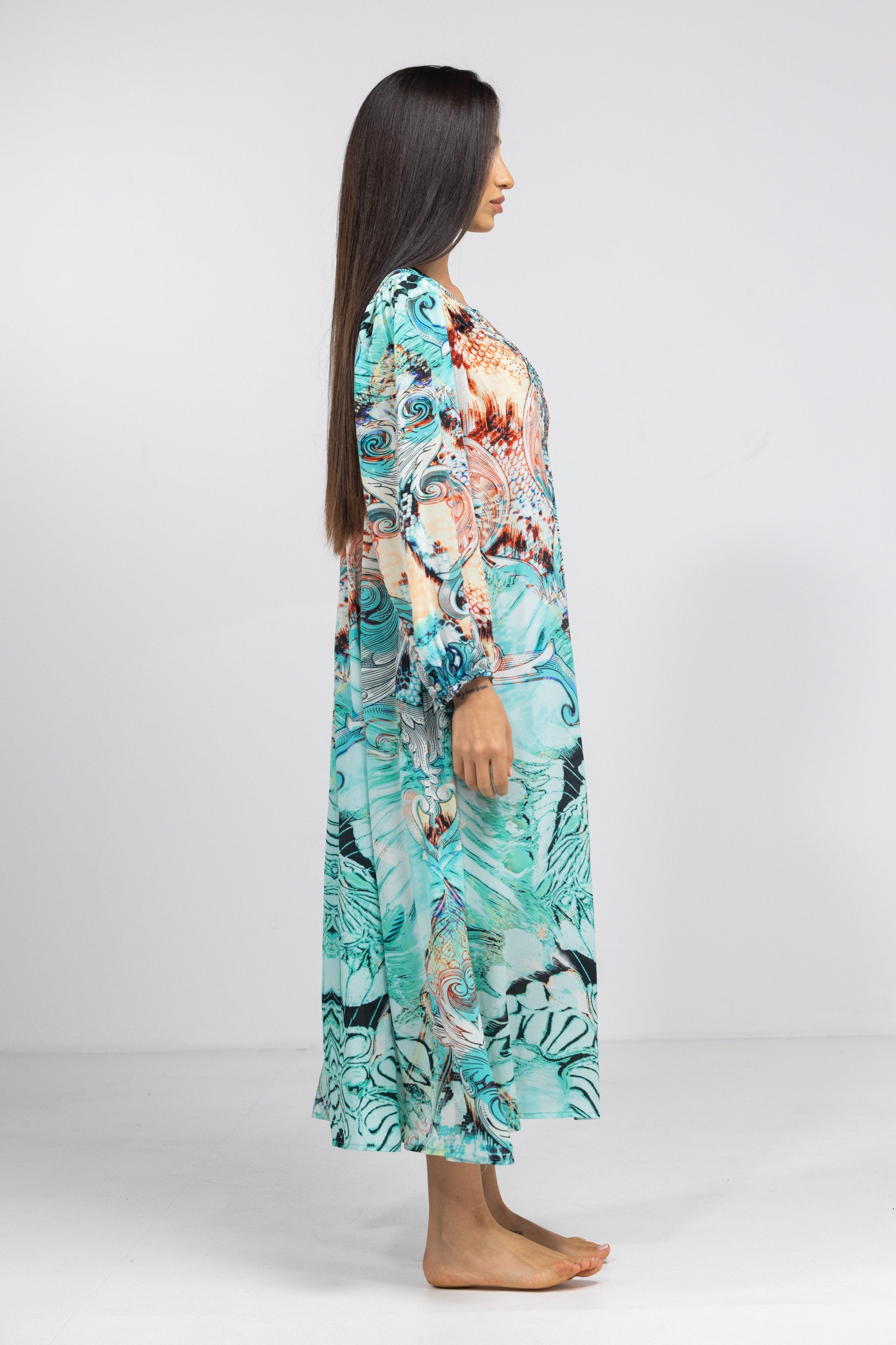 GOLDCOAST - V NECK DRESS LONG 100% Silk (Size - S/M) - TheSwankStore