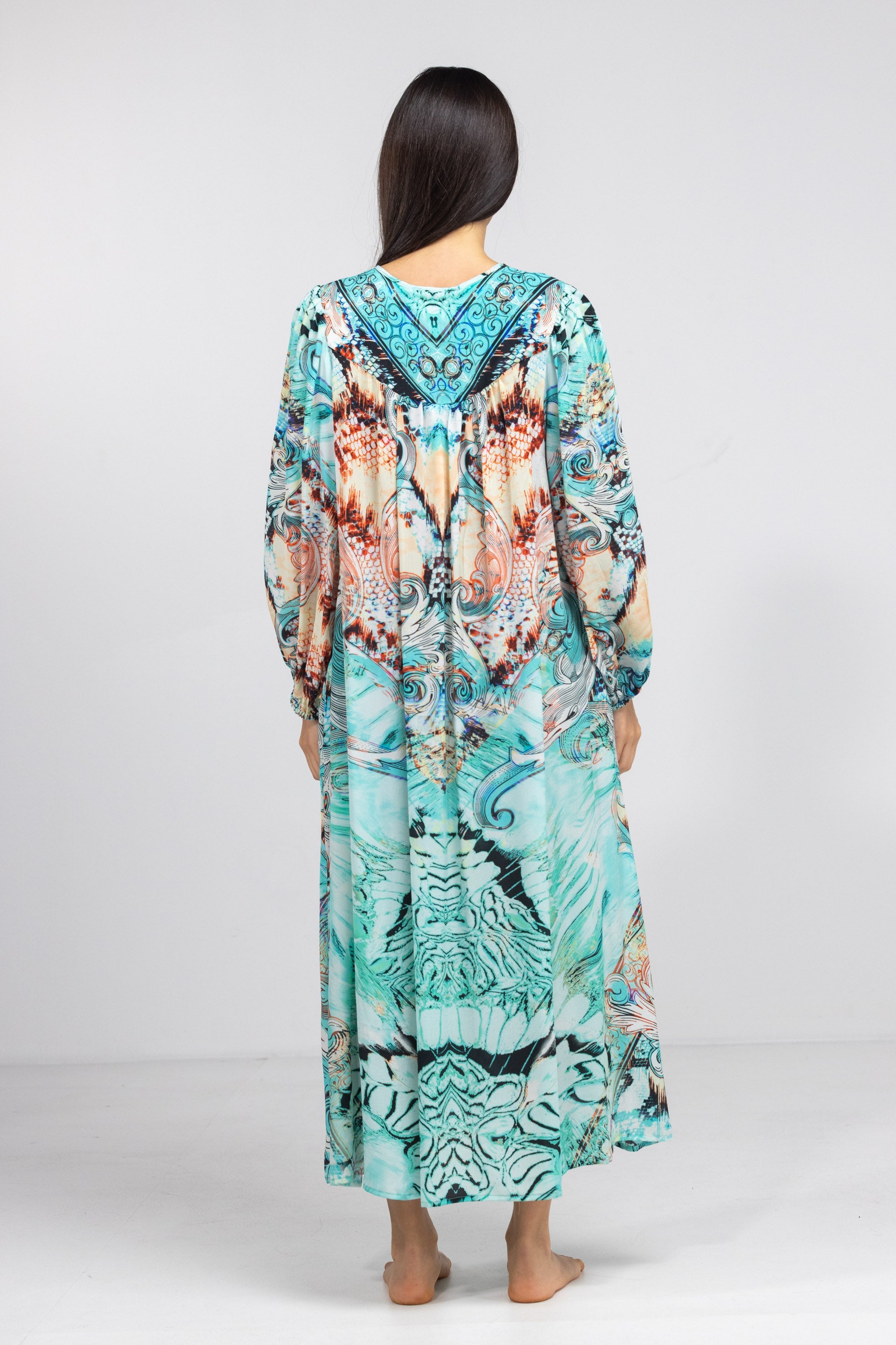 GOLDCOAST - V NECK DRESS LONG 100% Silk (Size - S/M) - TheSwankStore