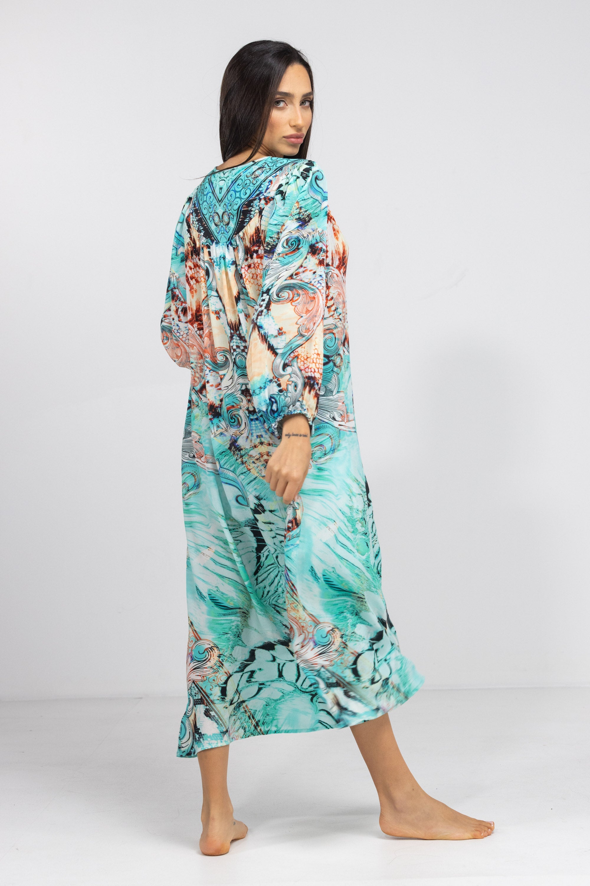 GOLDCOAST - V NECK DRESS LONG 100% Silk (Size - S/M) - TheSwankStore