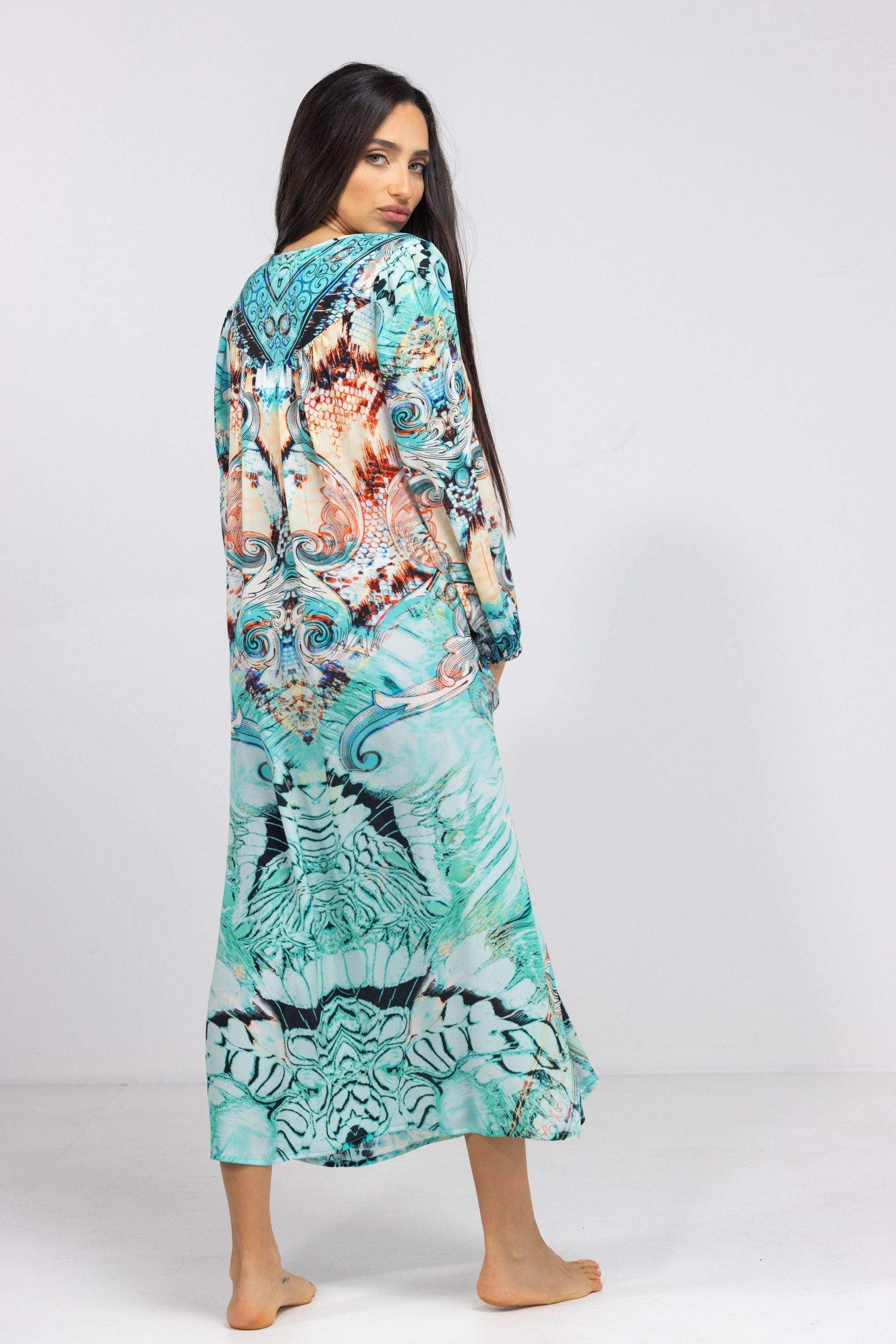 GOLDCOAST - V NECK DRESS LONG 100% Silk (Size - S/M) - TheSwankStore