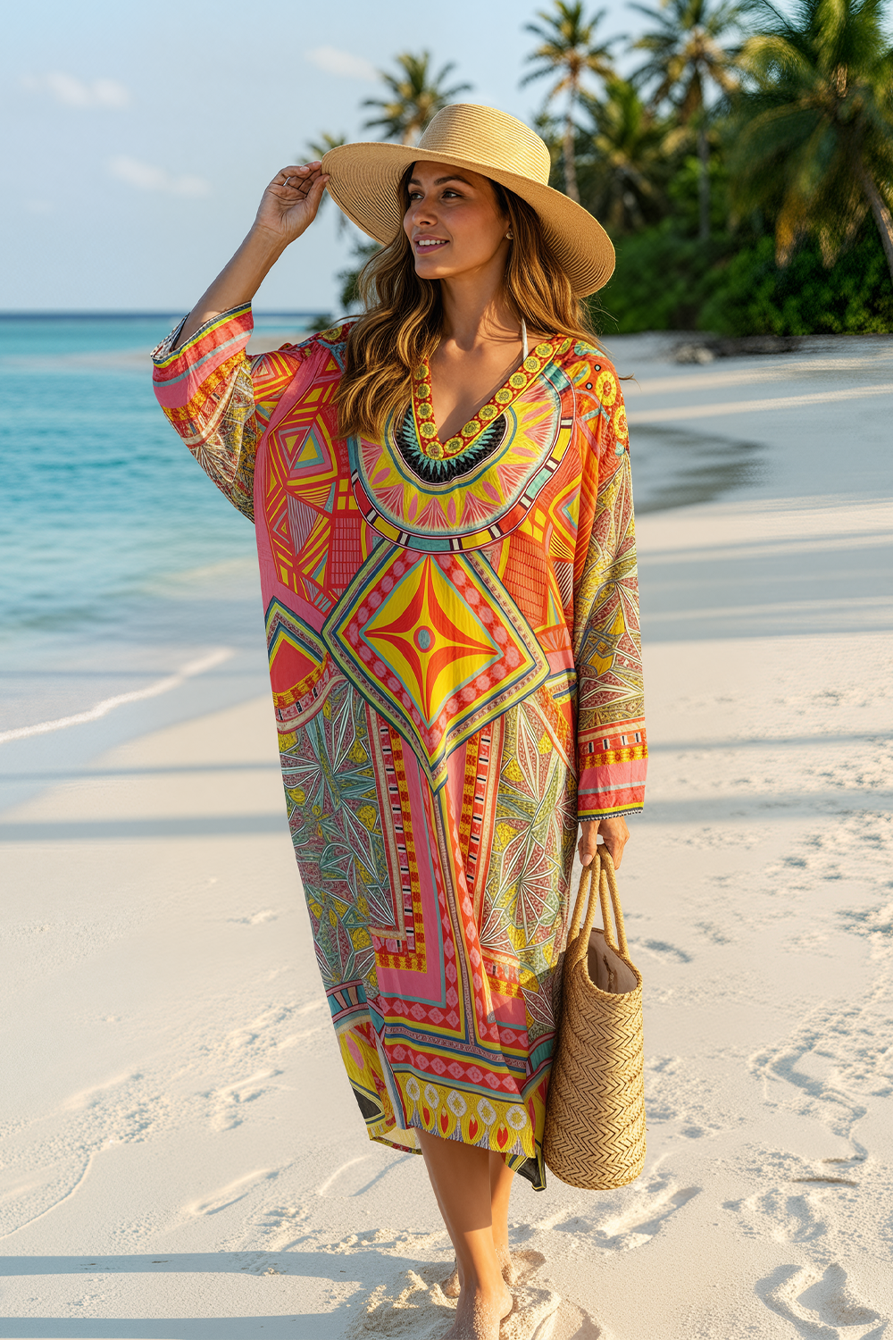 HOBART - V NECK DRESS LONG 100% Silk (Size - M/L) - TheSwankStore