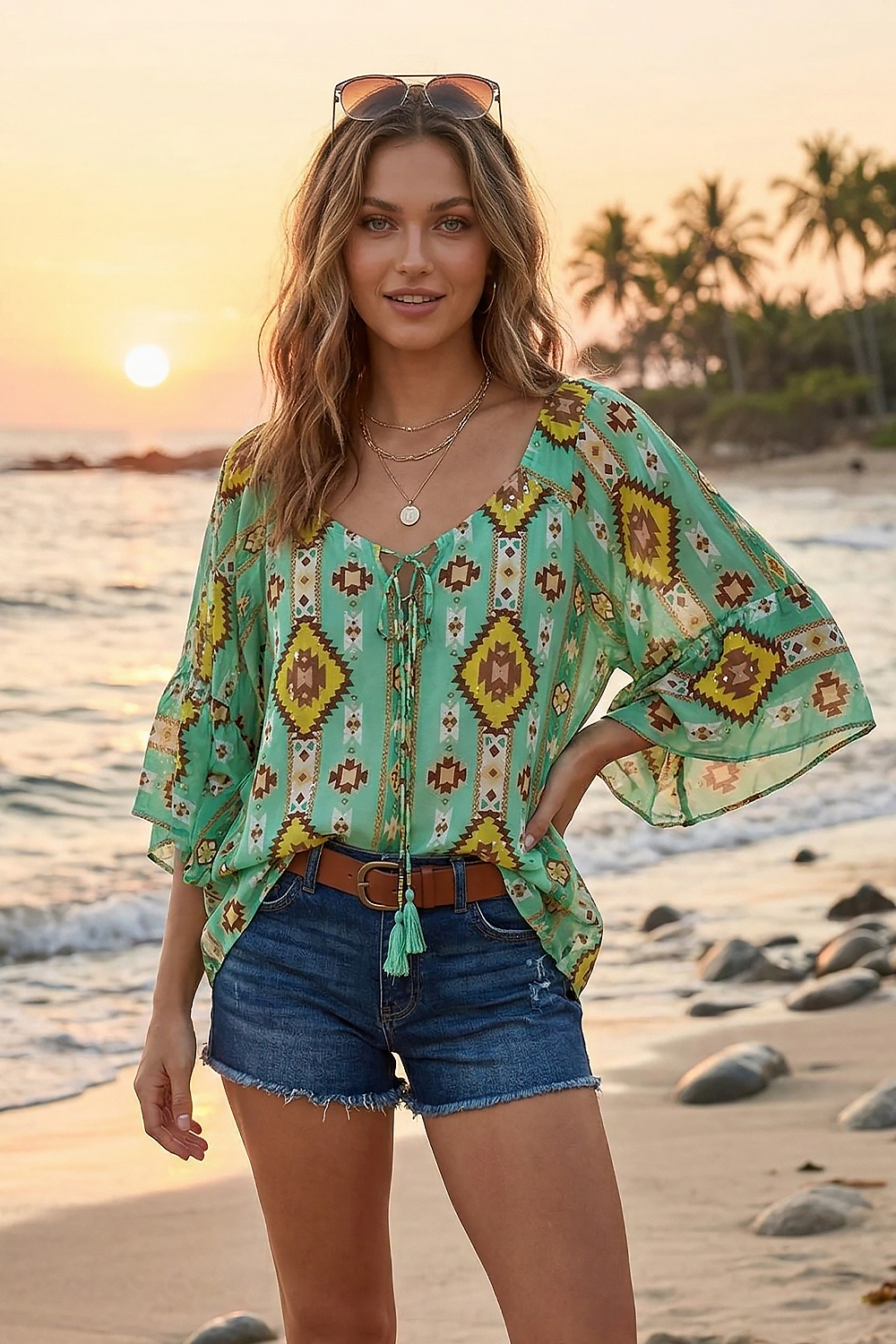 MELBOURNE - BOHO TOP 100% Silk (Size - M/L) - TheSwankStore