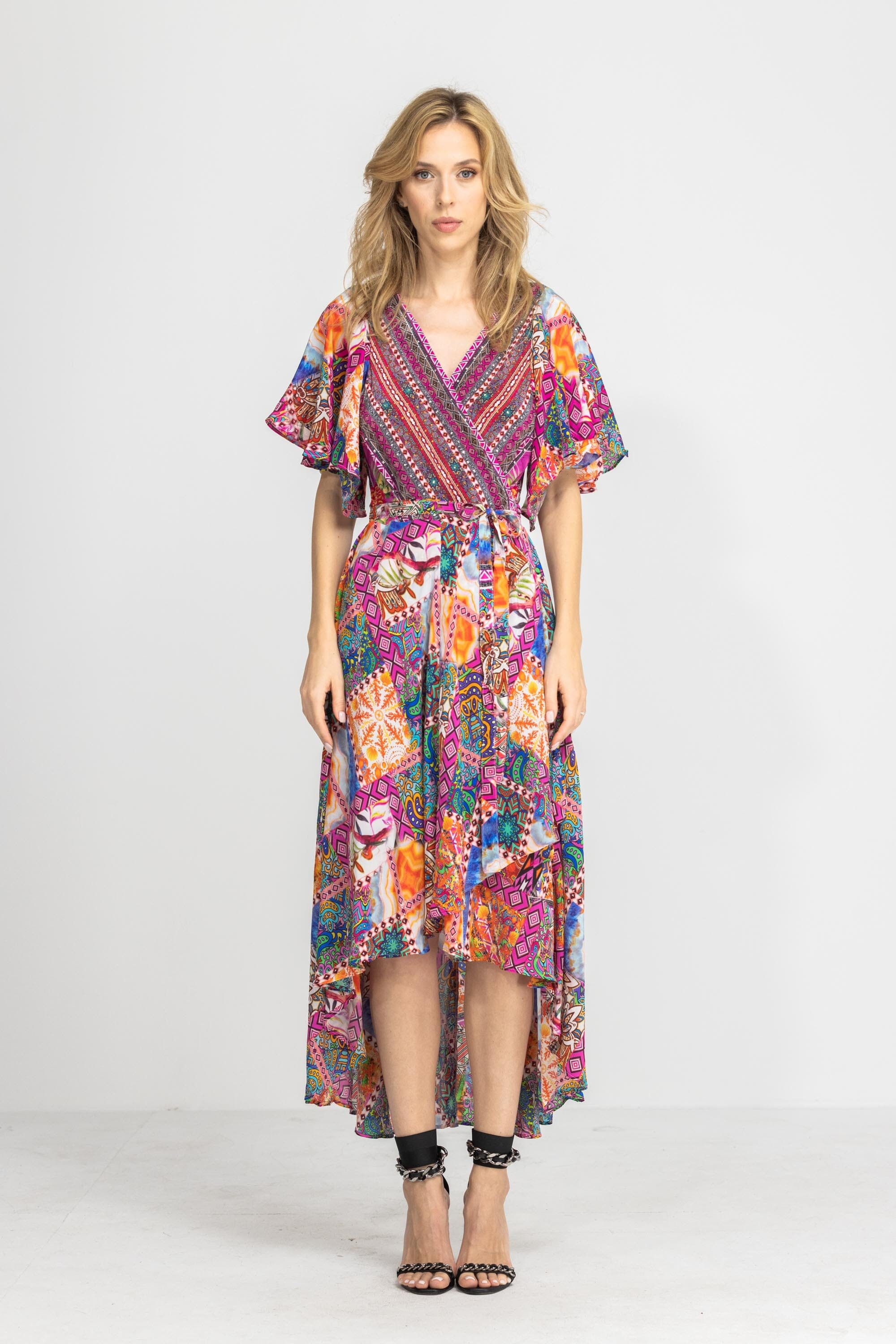 TUNISIA - WRAP DRESS WITH SHORT SLEEVE - TheSwankStore