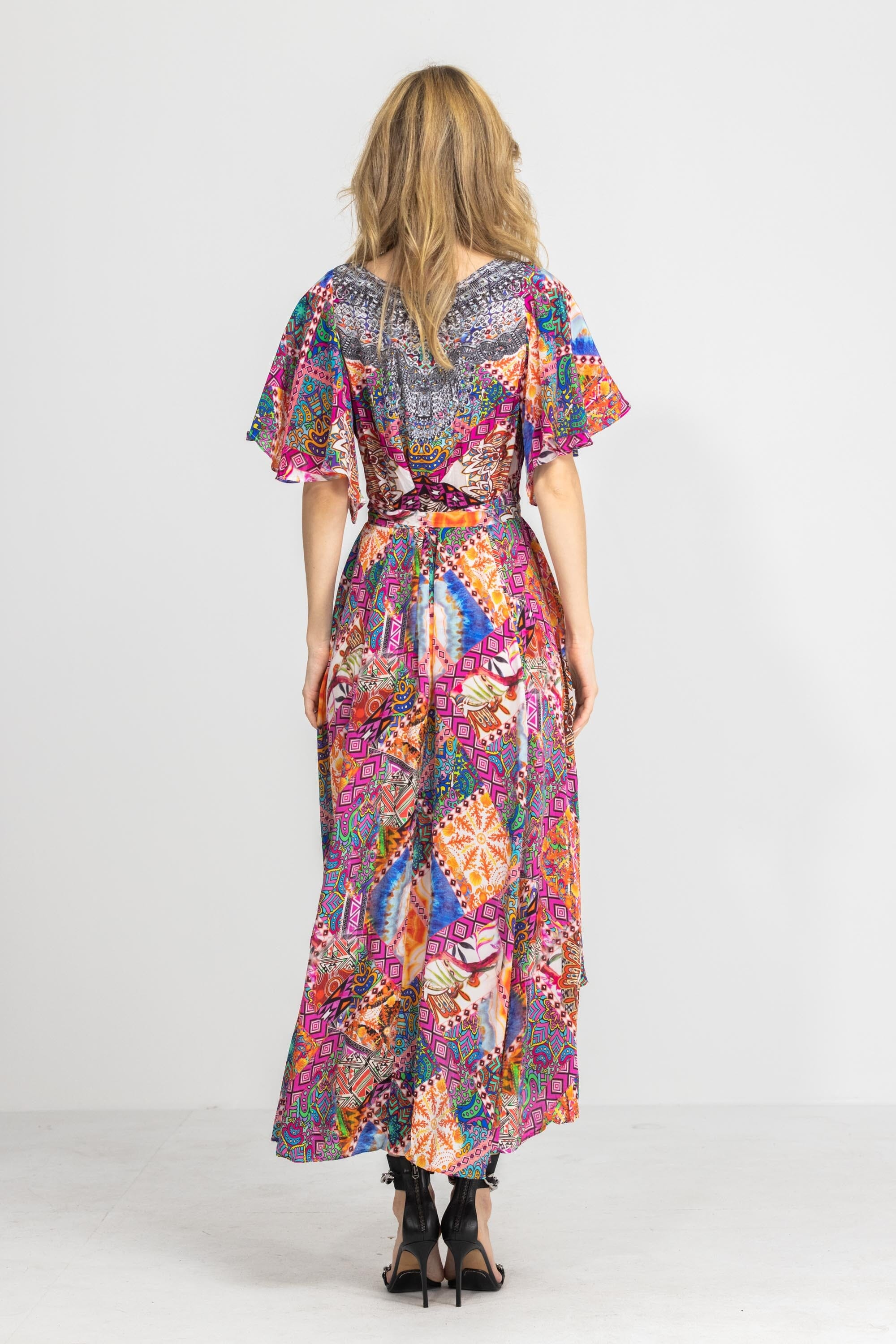 TUNISIA - WRAP DRESS WITH SHORT SLEEVE - TheSwankStore