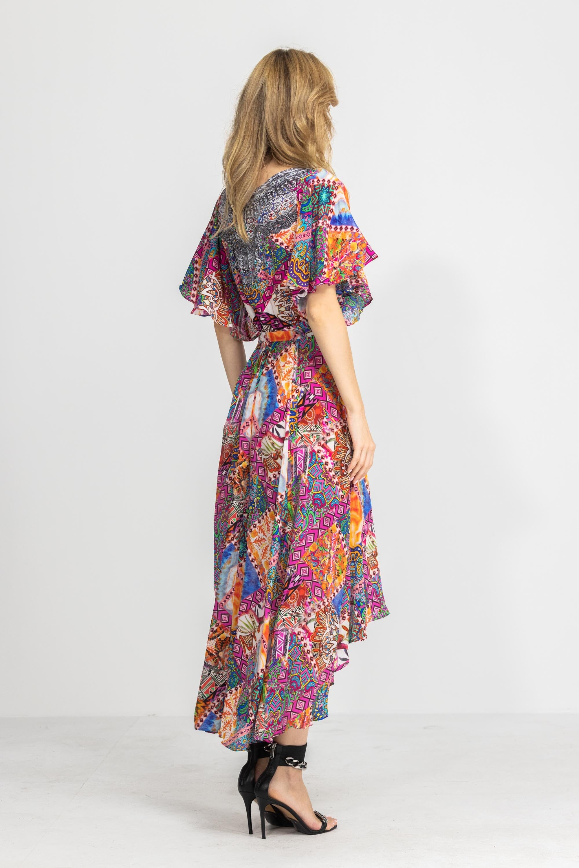 TUNISIA - WRAP DRESS WITH SHORT SLEEVE - TheSwankStore