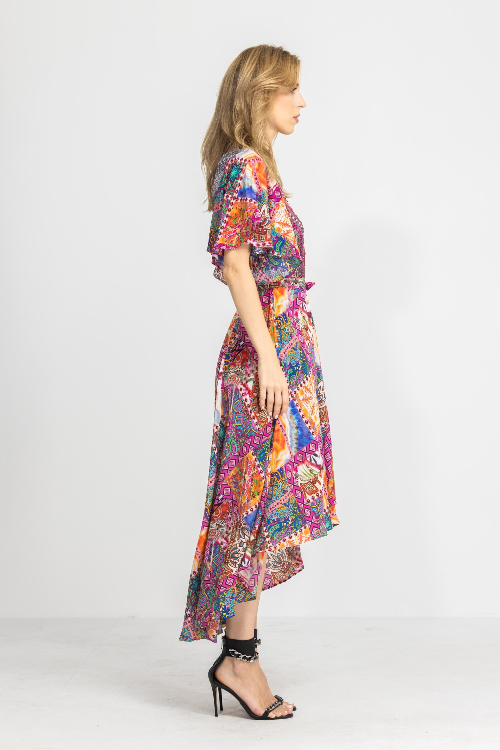 TUNISIA - WRAP DRESS WITH SHORT SLEEVE - TheSwankStore