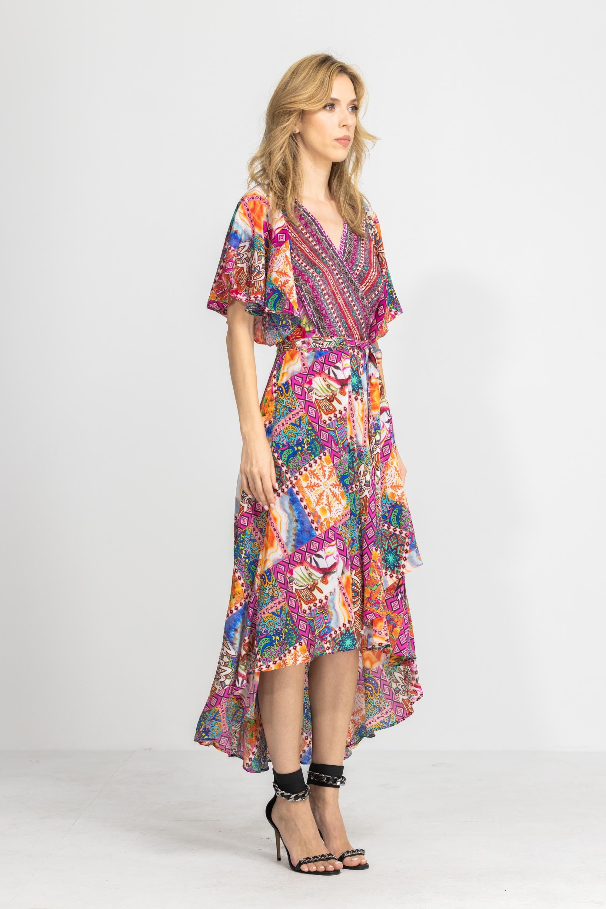 TUNISIA - WRAP DRESS WITH SHORT SLEEVE - TheSwankStore