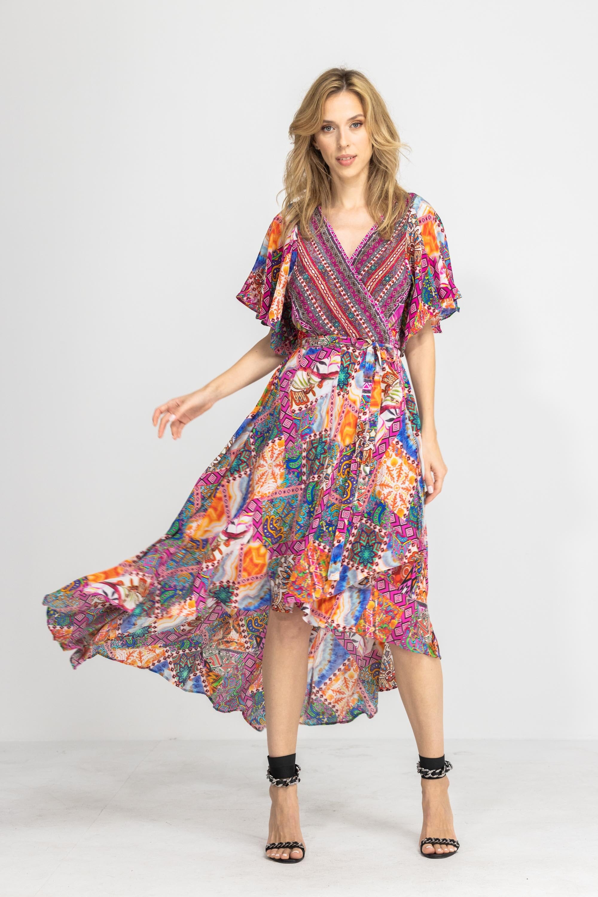 TUNISIA - WRAP DRESS WITH SHORT SLEEVE - TheSwankStore