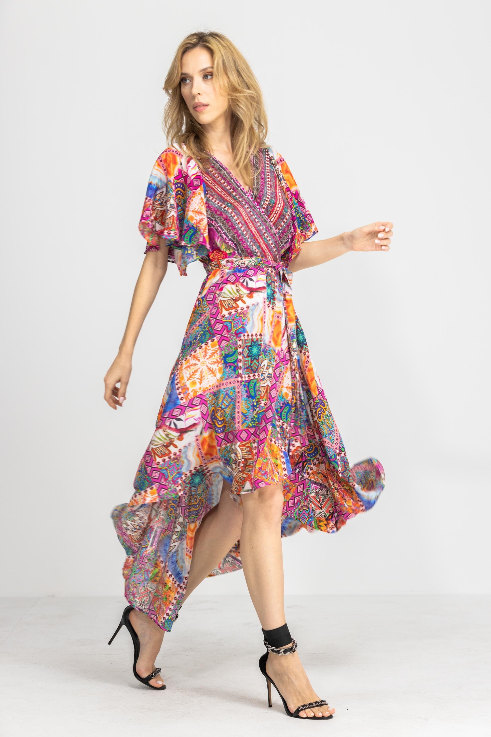 TUNISIA - WRAP DRESS WITH SHORT SLEEVE - TheSwankStore
