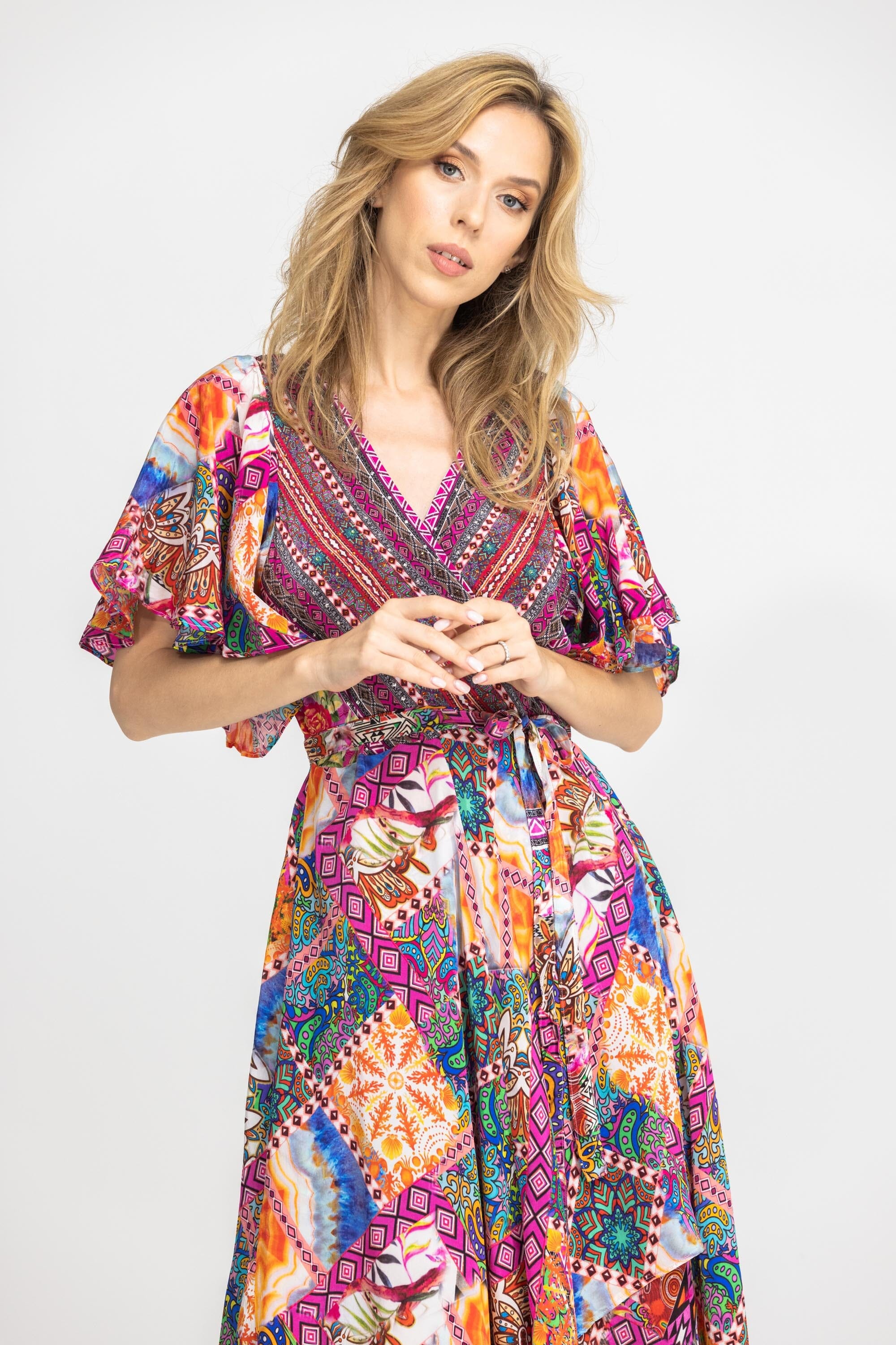 TUNISIA - WRAP DRESS WITH SHORT SLEEVE - TheSwankStore