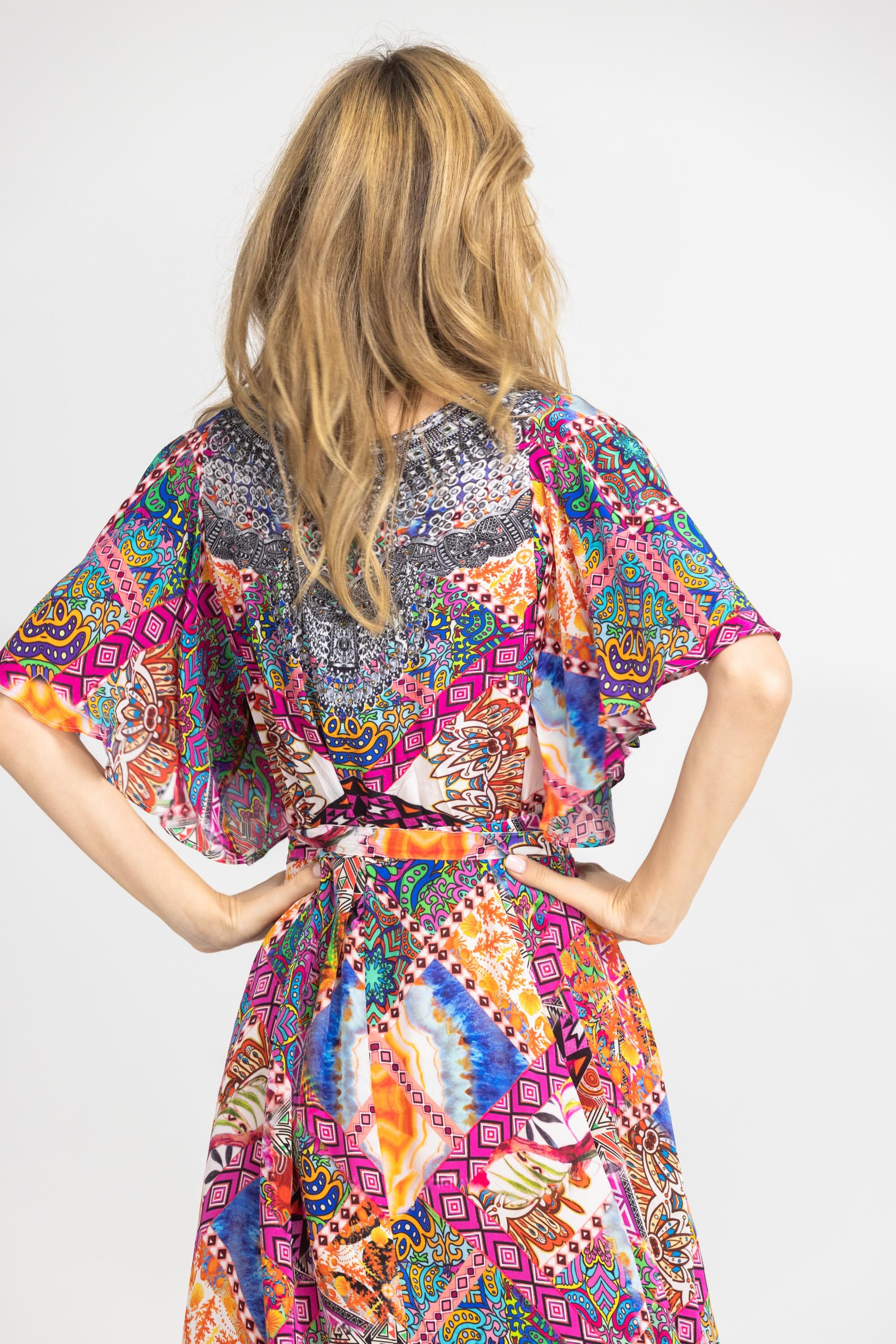 TUNISIA - WRAP DRESS WITH SHORT SLEEVE - TheSwankStore