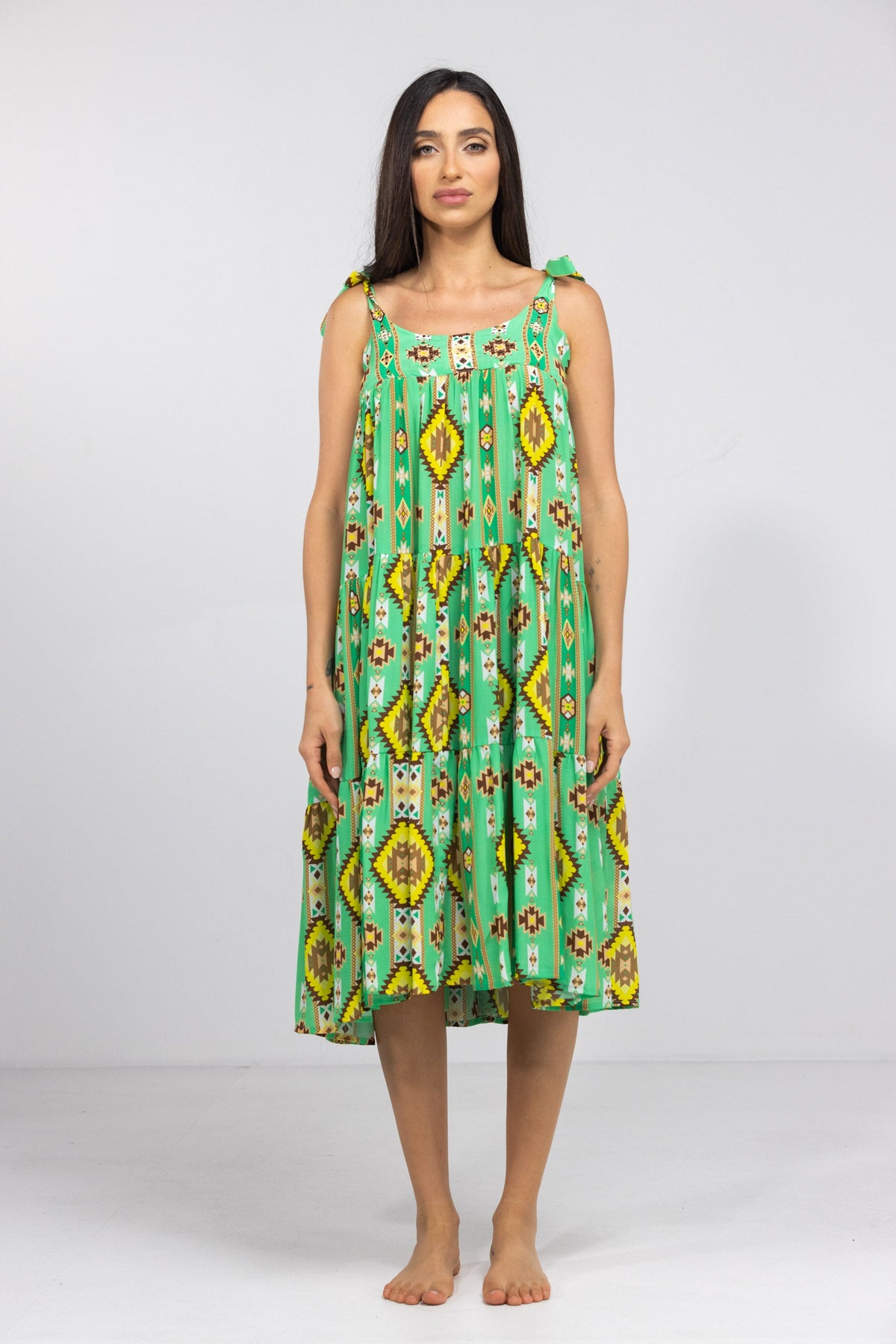 MELBOURNE - TIE KNOT SHOULDER MAXI DRESS 100% SILK - TheSwankStore