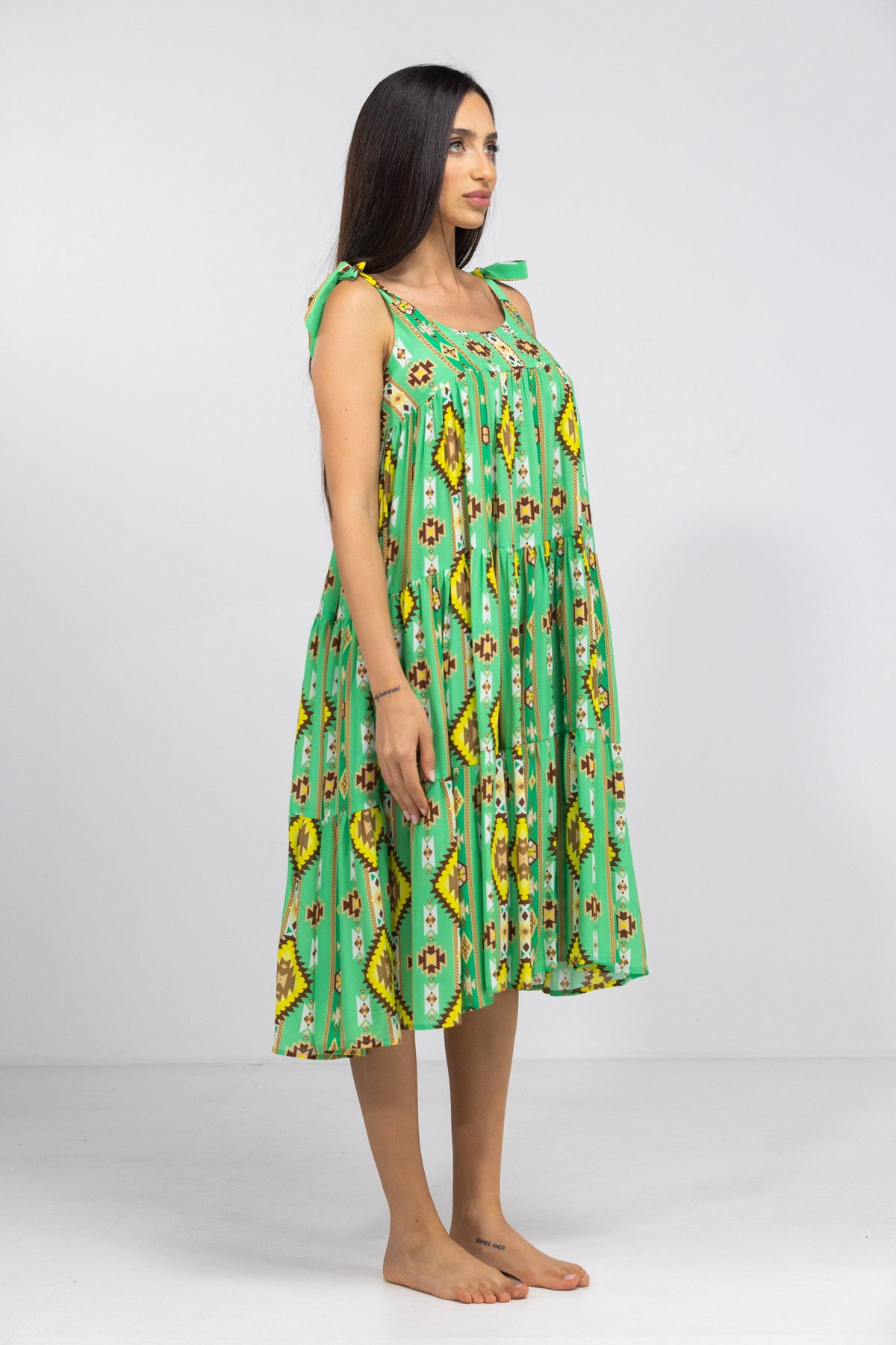 MELBOURNE - TIE KNOT SHOULDER MAXI DRESS 100% SILK - TheSwankStore