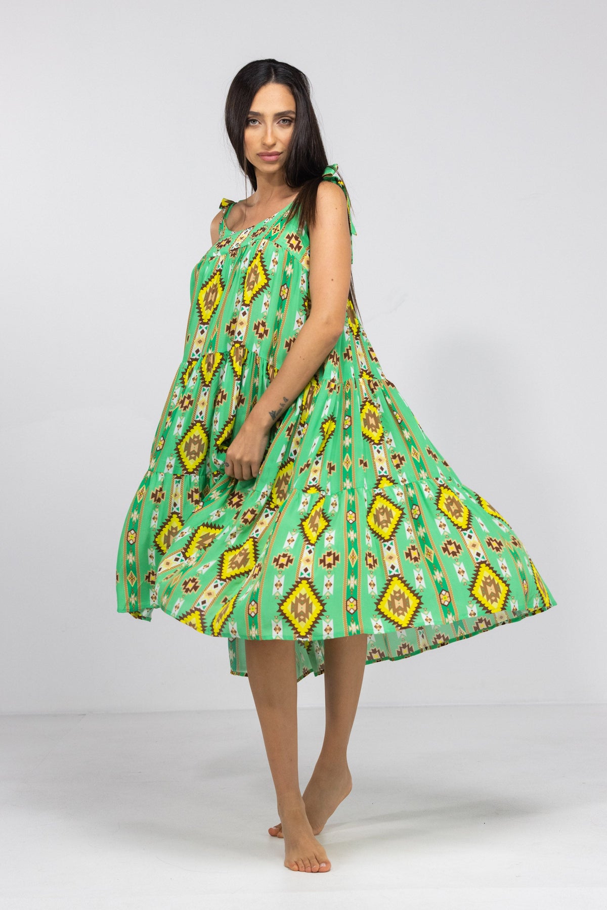MELBOURNE - TIE KNOT SHOULDER MAXI DRESS 100% SILK - TheSwankStore