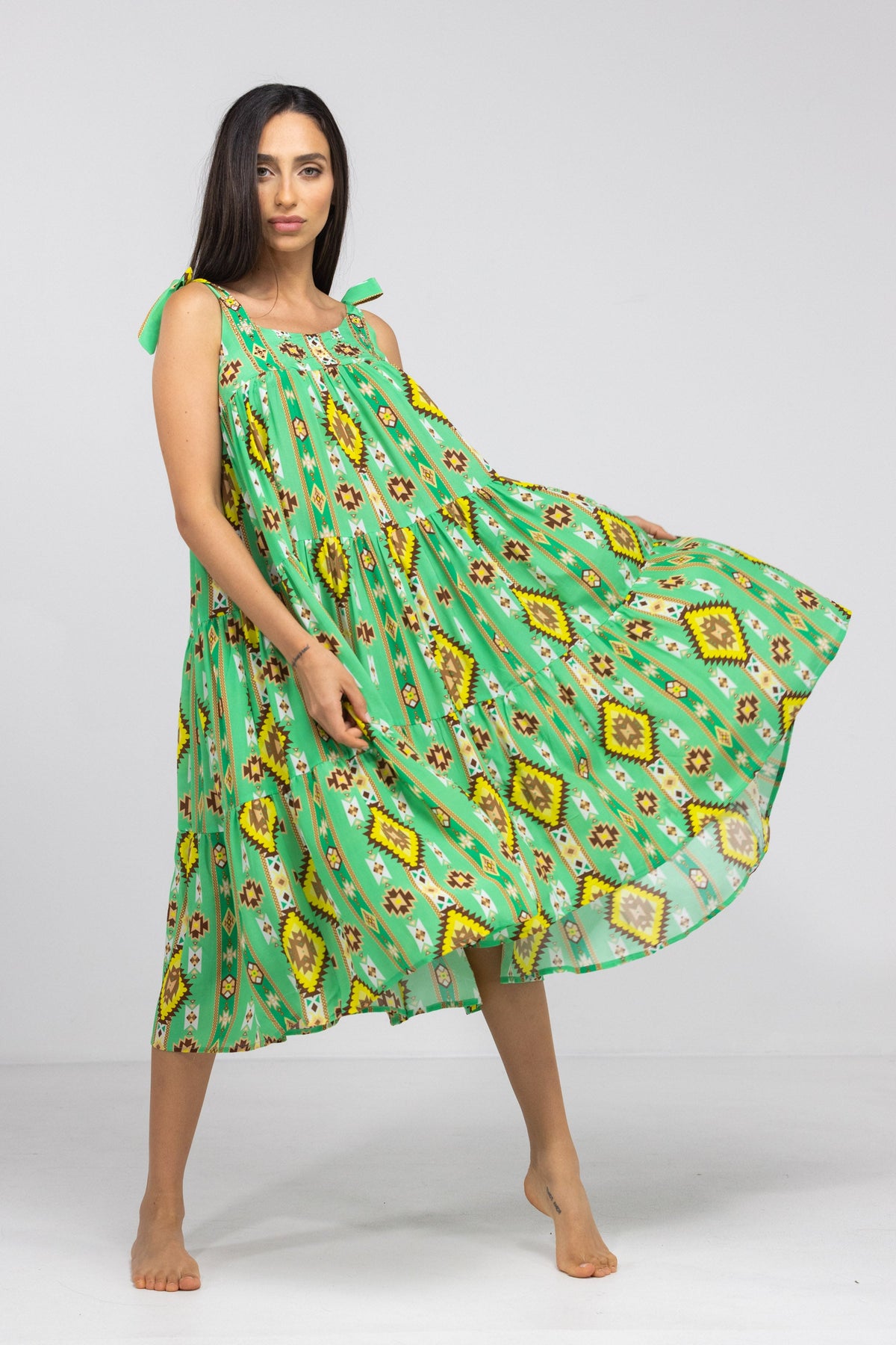 MELBOURNE - TIE KNOT SHOULDER MAXI DRESS 100% SILK - TheSwankStore