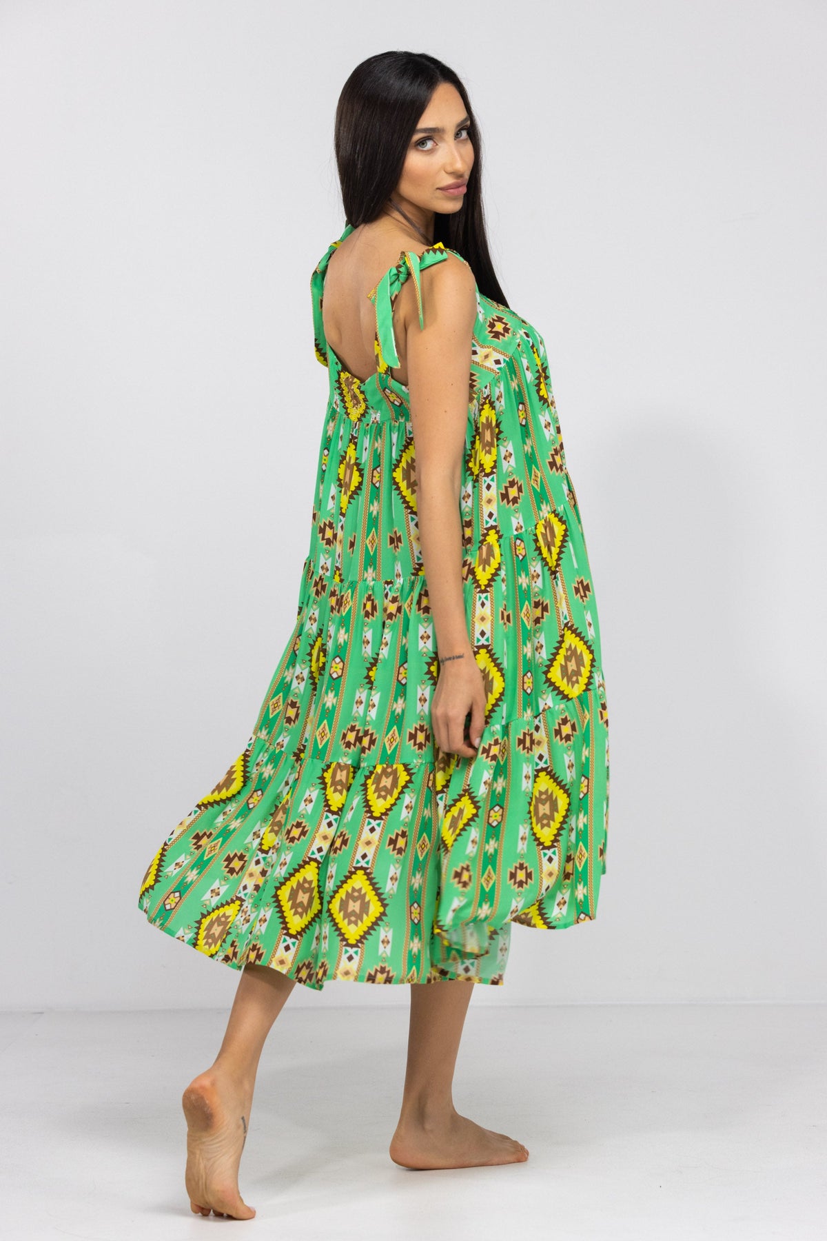 MELBOURNE - TIE KNOT SHOULDER MAXI DRESS 100% SILK - TheSwankStore