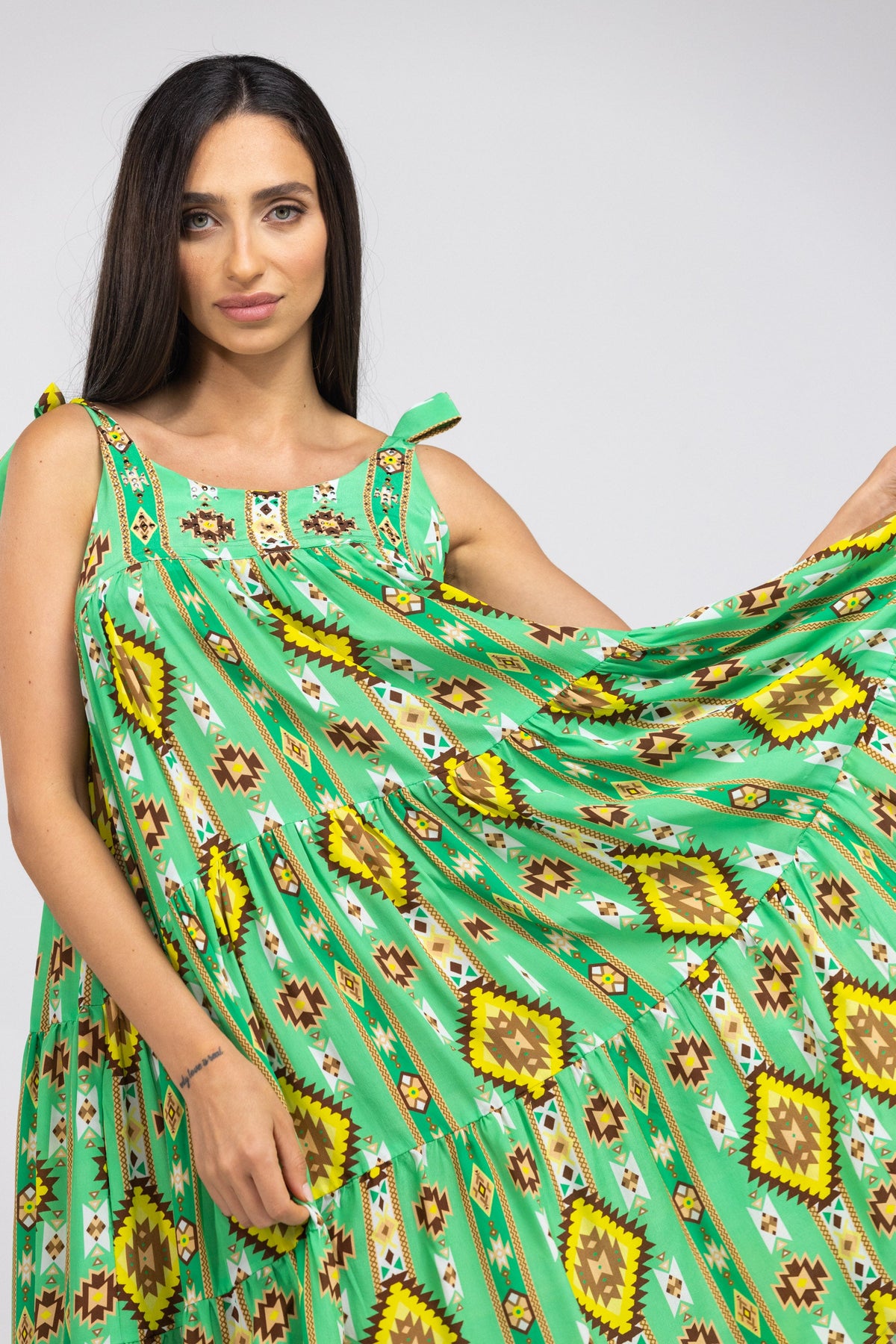 MELBOURNE - TIE KNOT SHOULDER MAXI DRESS 100% SILK - TheSwankStore