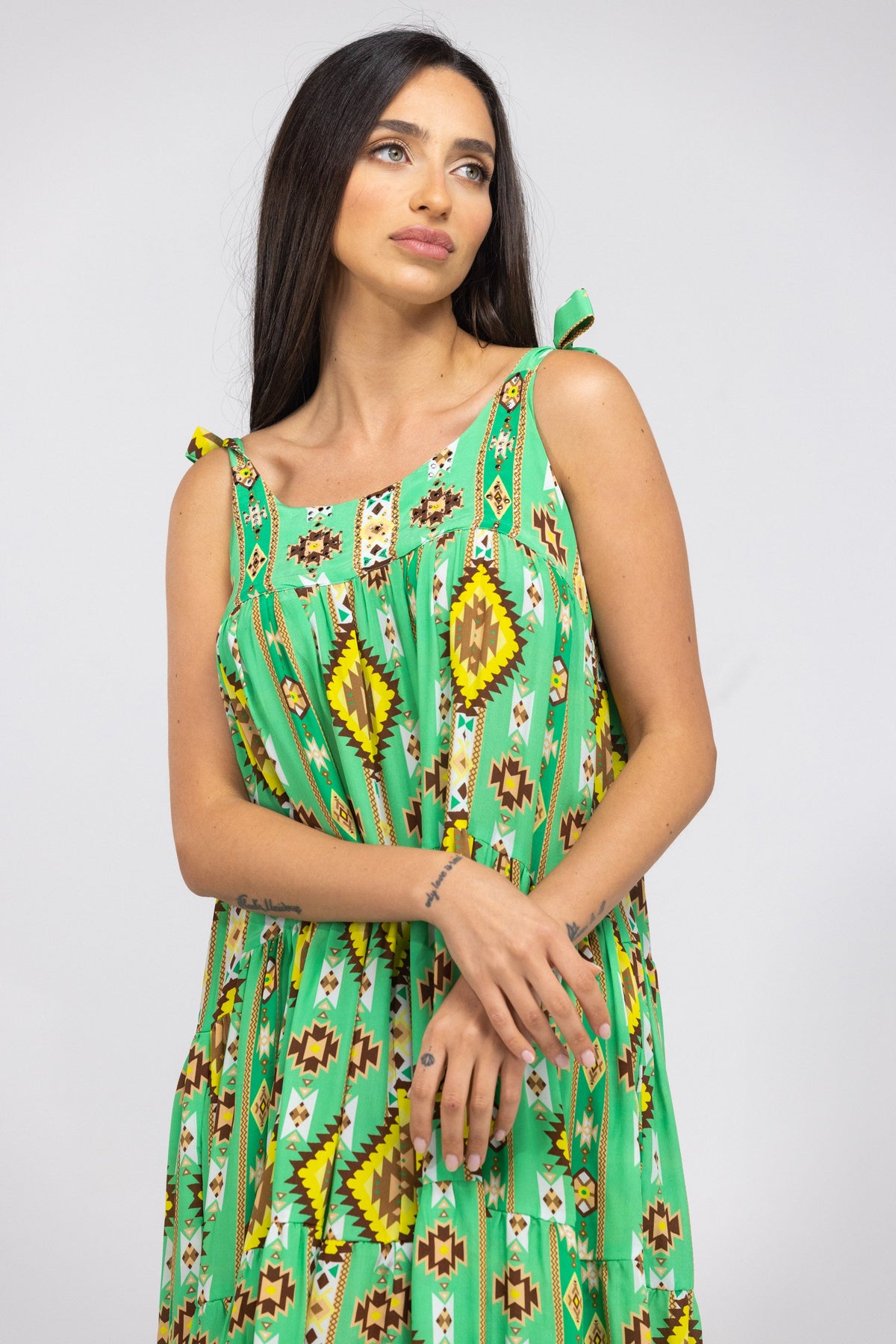 MELBOURNE - TIE KNOT SHOULDER MAXI DRESS 100% SILK - TheSwankStore