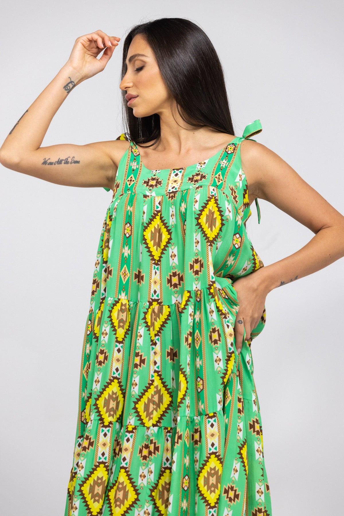 MELBOURNE - TIE KNOT SHOULDER MAXI DRESS 100% SILK - TheSwankStore