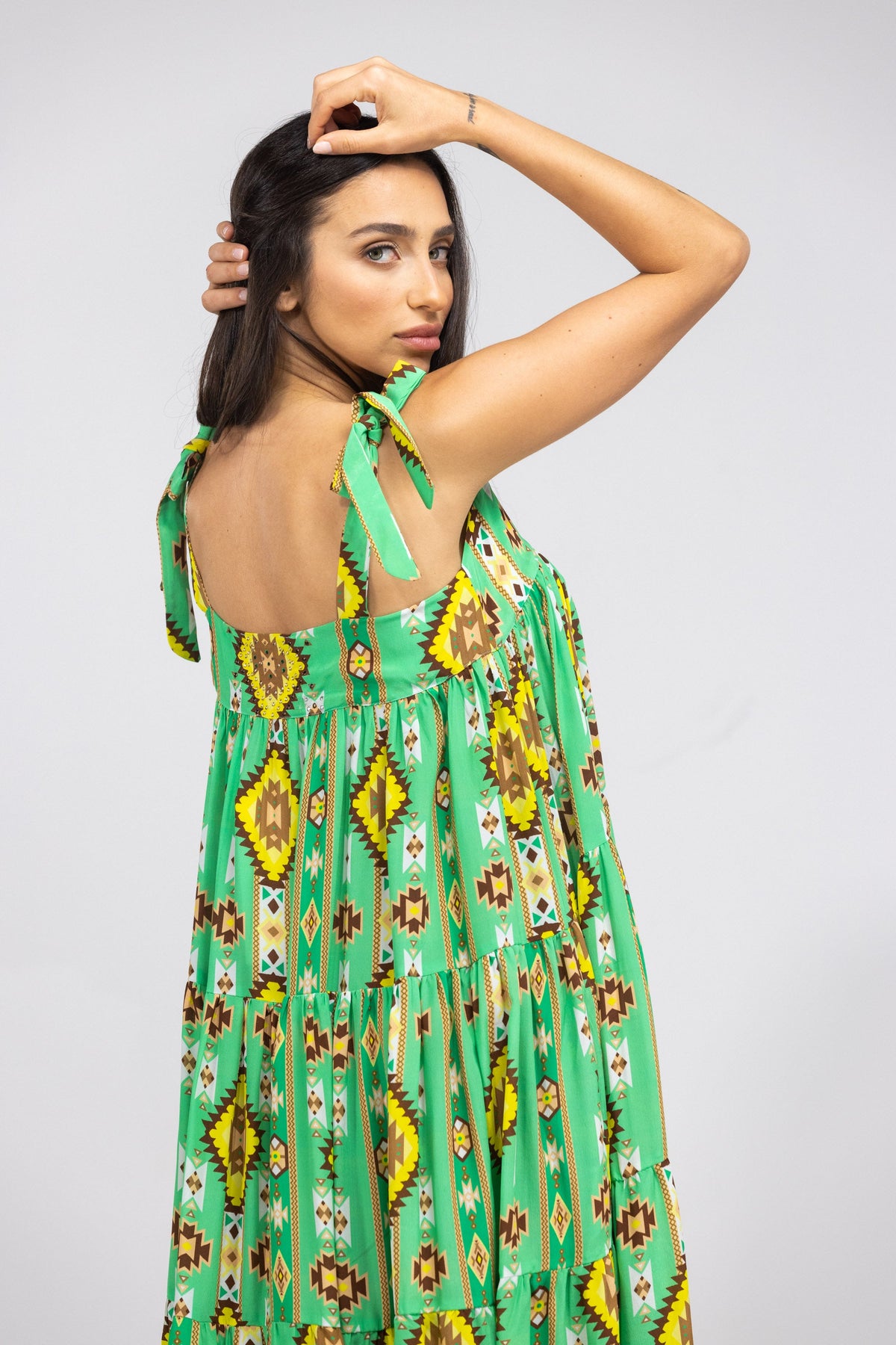 MELBOURNE - TIE KNOT SHOULDER MAXI DRESS 100% SILK - TheSwankStore