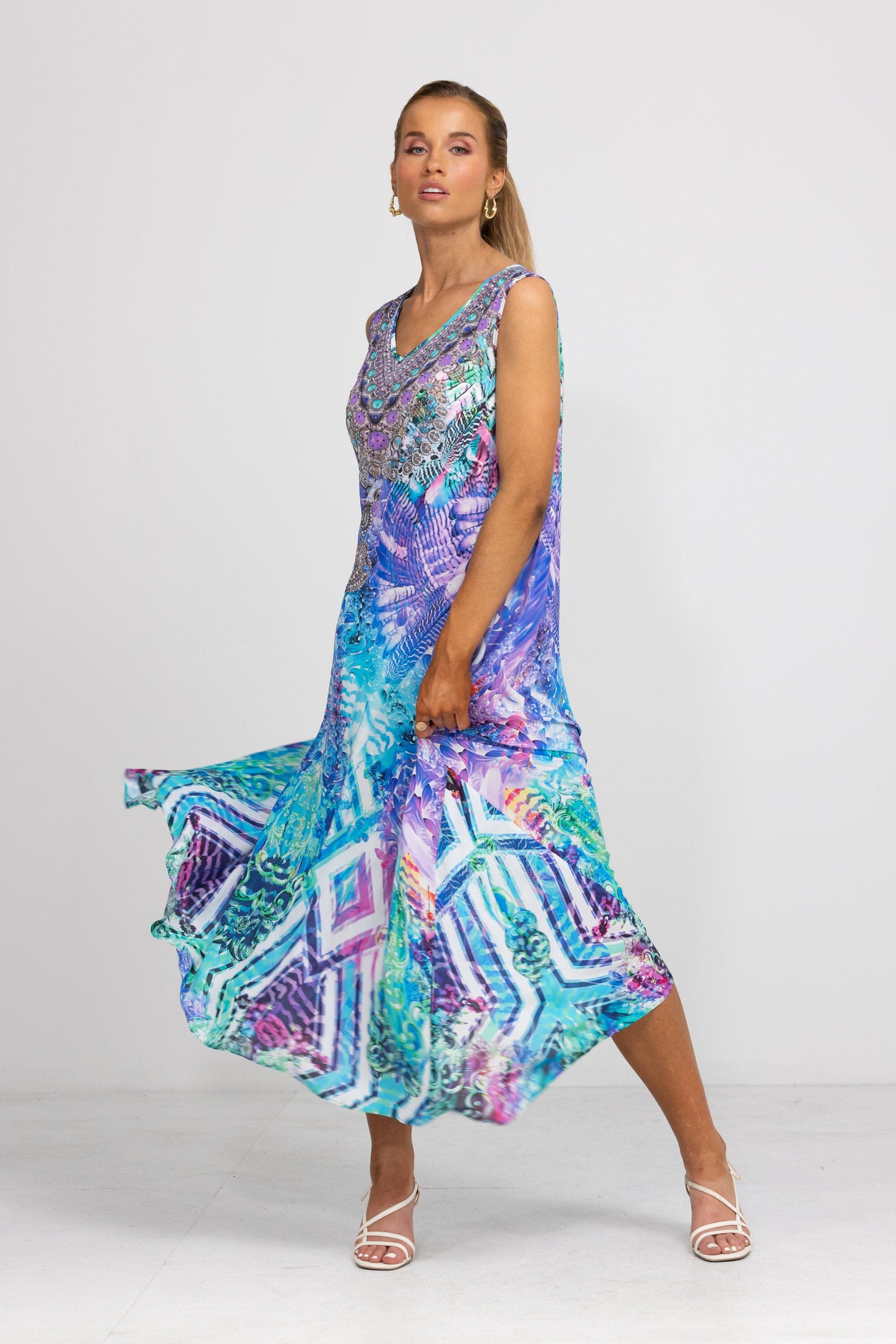 Bondi Resortwear Zaffari Flowing Maxi Dress captured for premium resort wear fashion in Australia