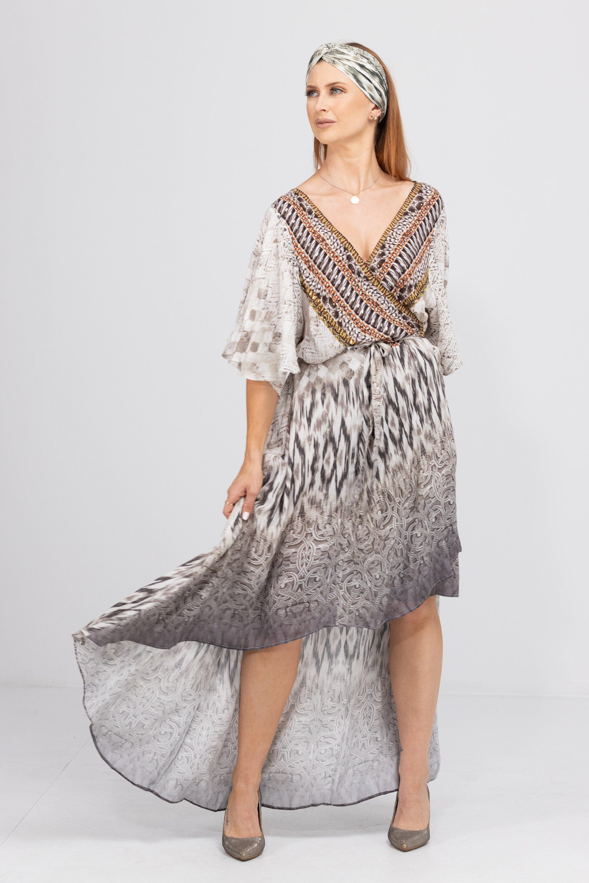 MONTE BLANCO - WRAP DRESS WITH SHORT SLEEVE - TheSwankStore