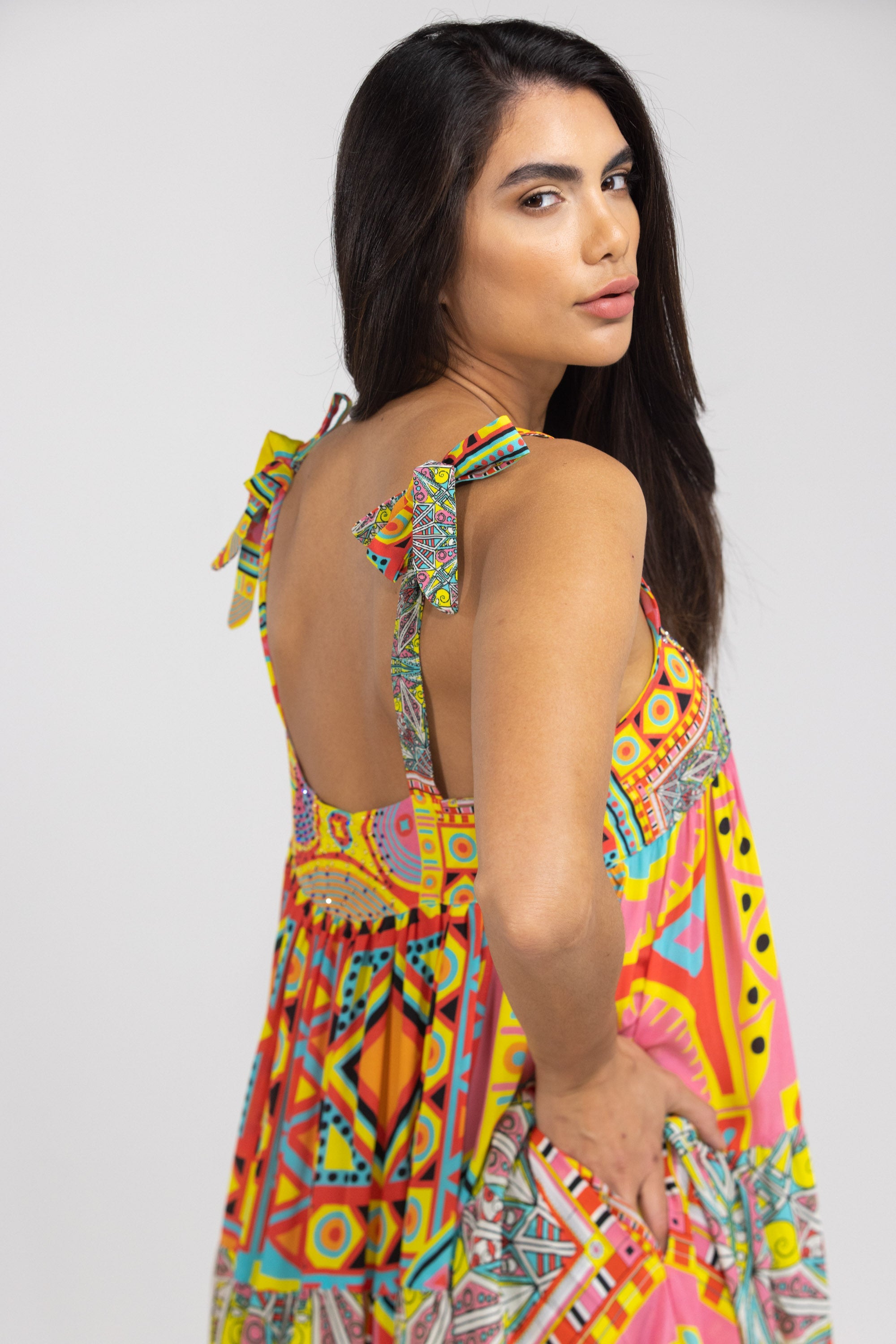 HOBART - TIE KNOT SHOULDER MAXI DRESS