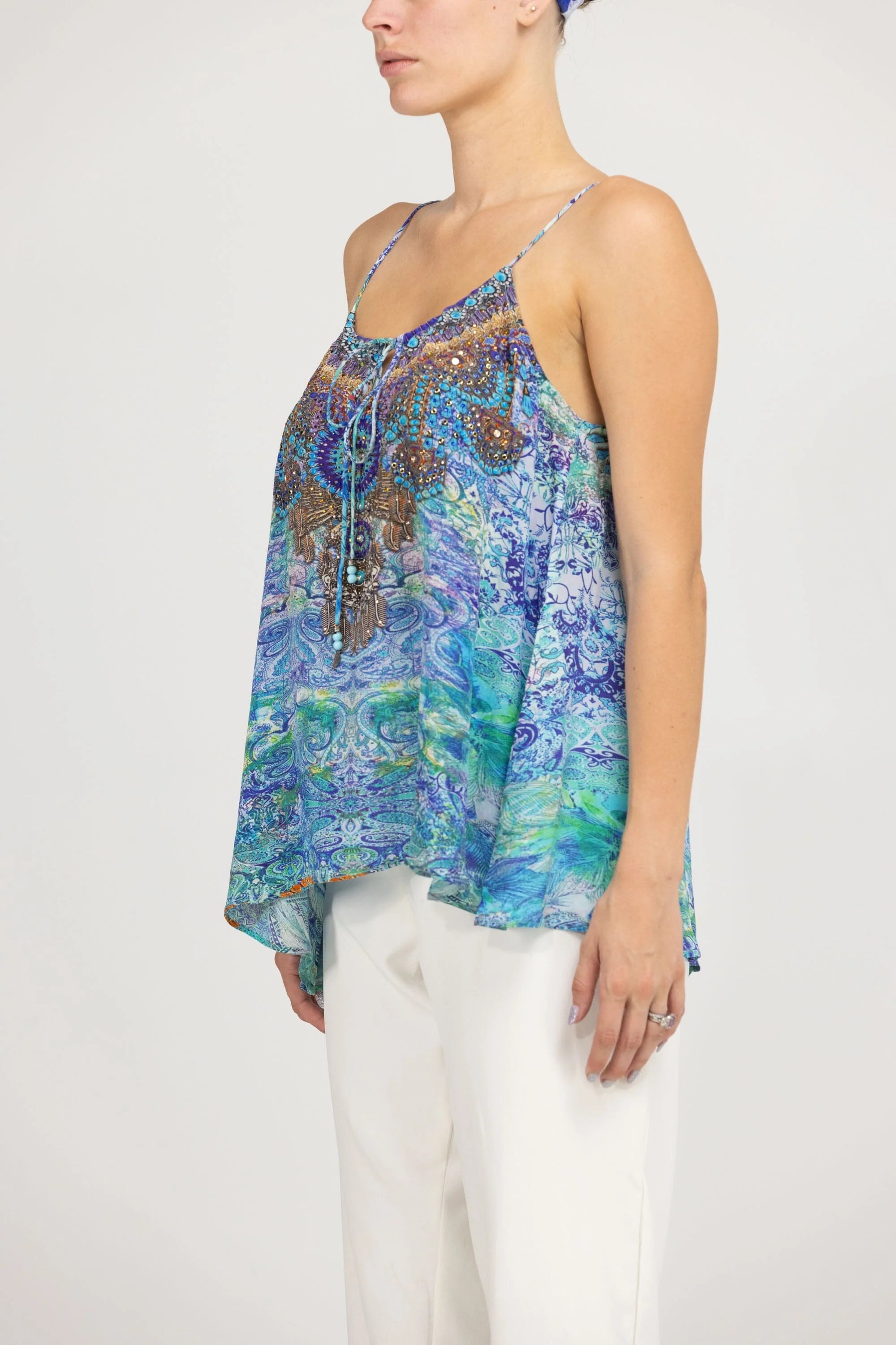 PACIFICO - SHOESTRING CAMI TOP 100% Silk (Size - L/XL) - TheSwankStore